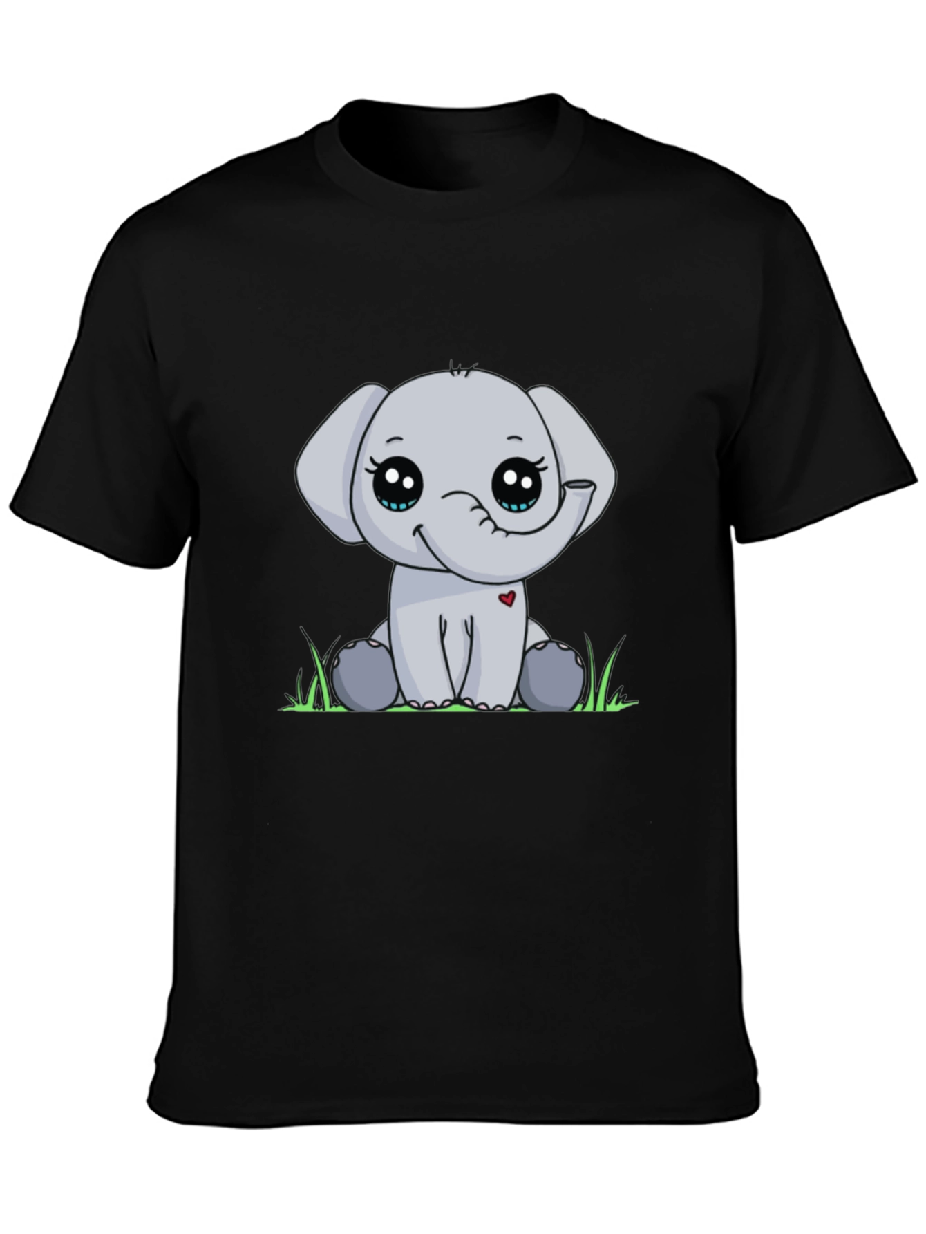 Cute Elephant Graphic Tee - Black Cotton Blend