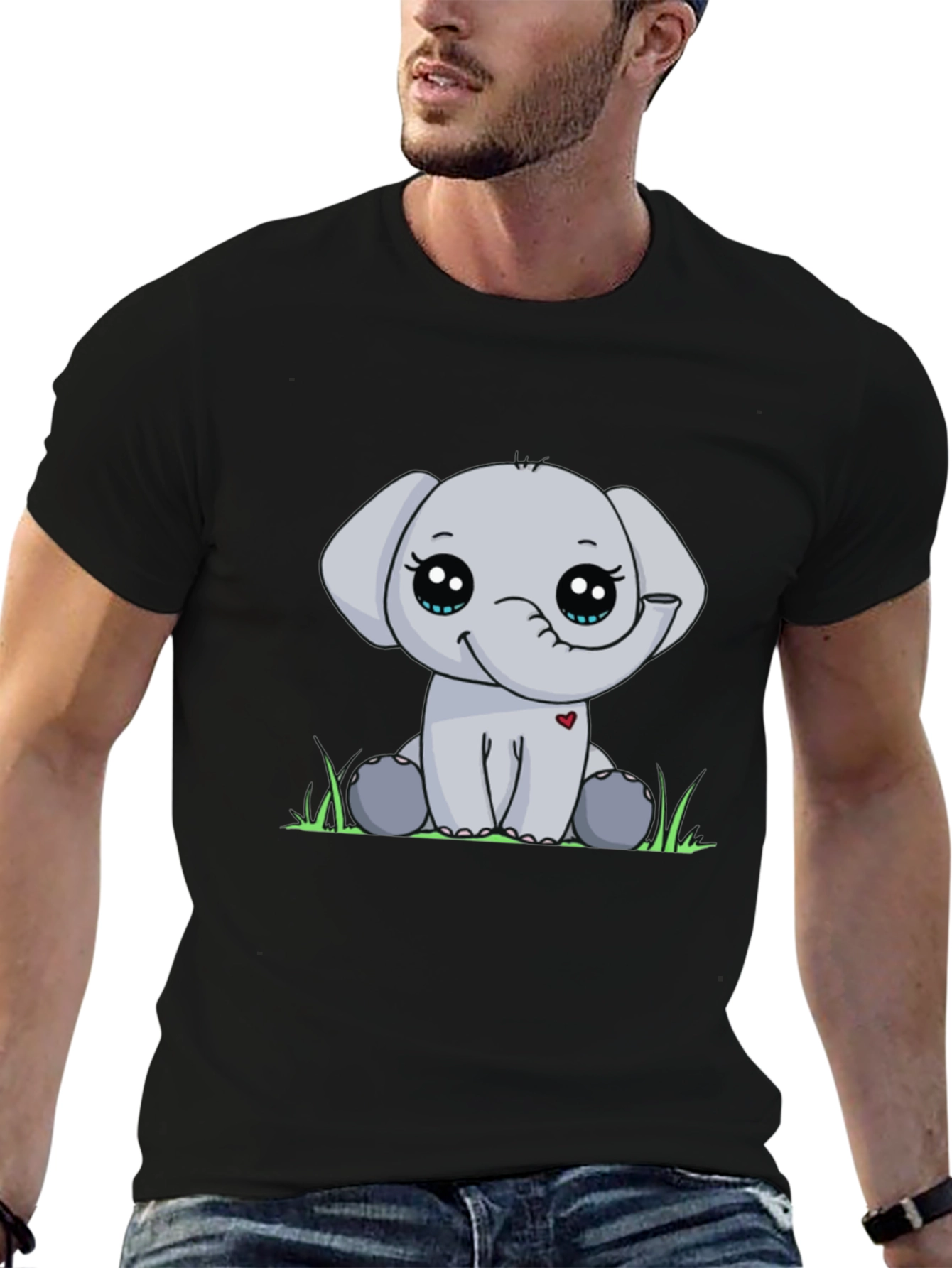 Cute Elephant Graphic Tee - Black Cotton Blend
