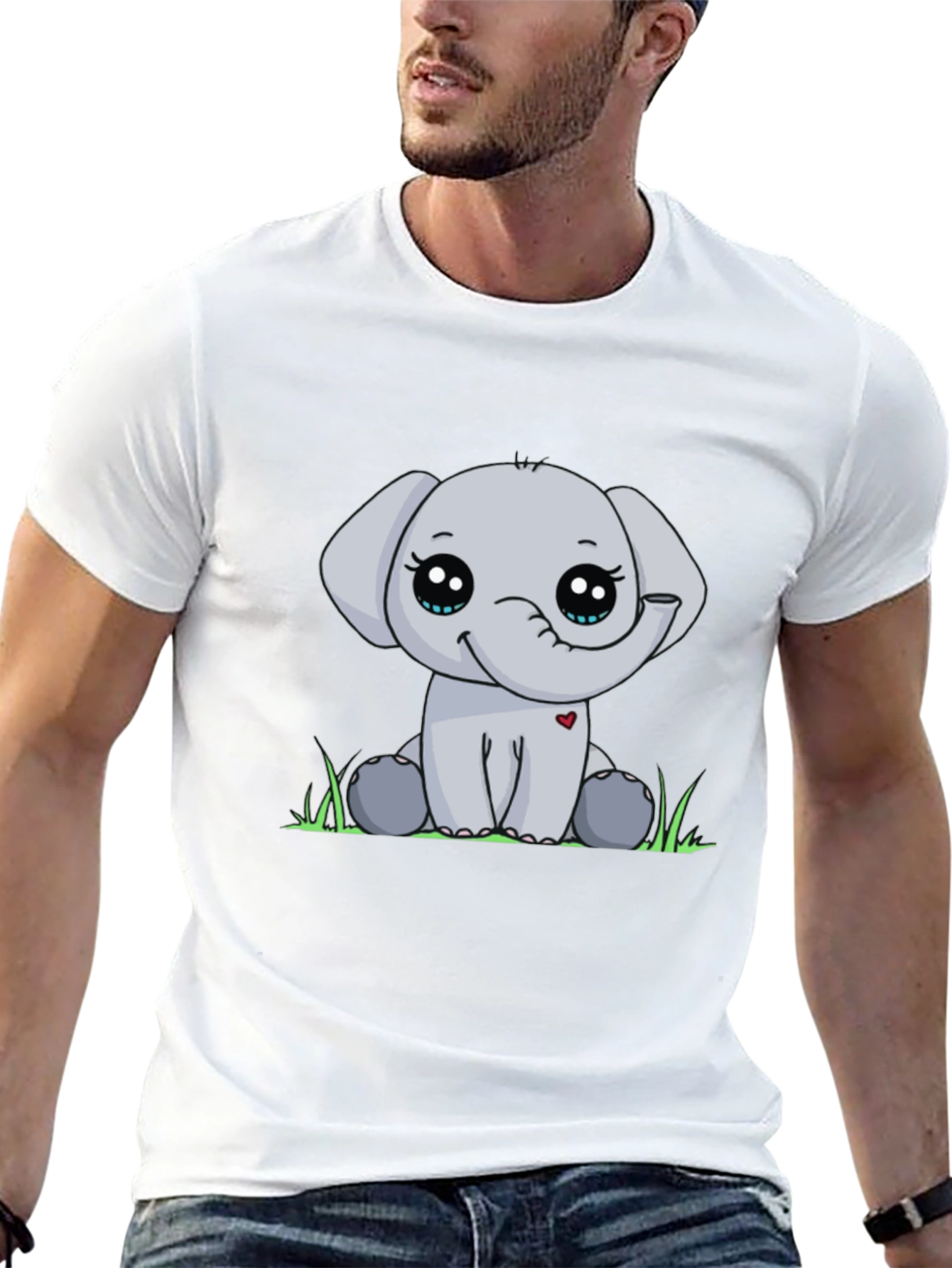 Cute Elephant Graphic Tee - Black Cotton Blend