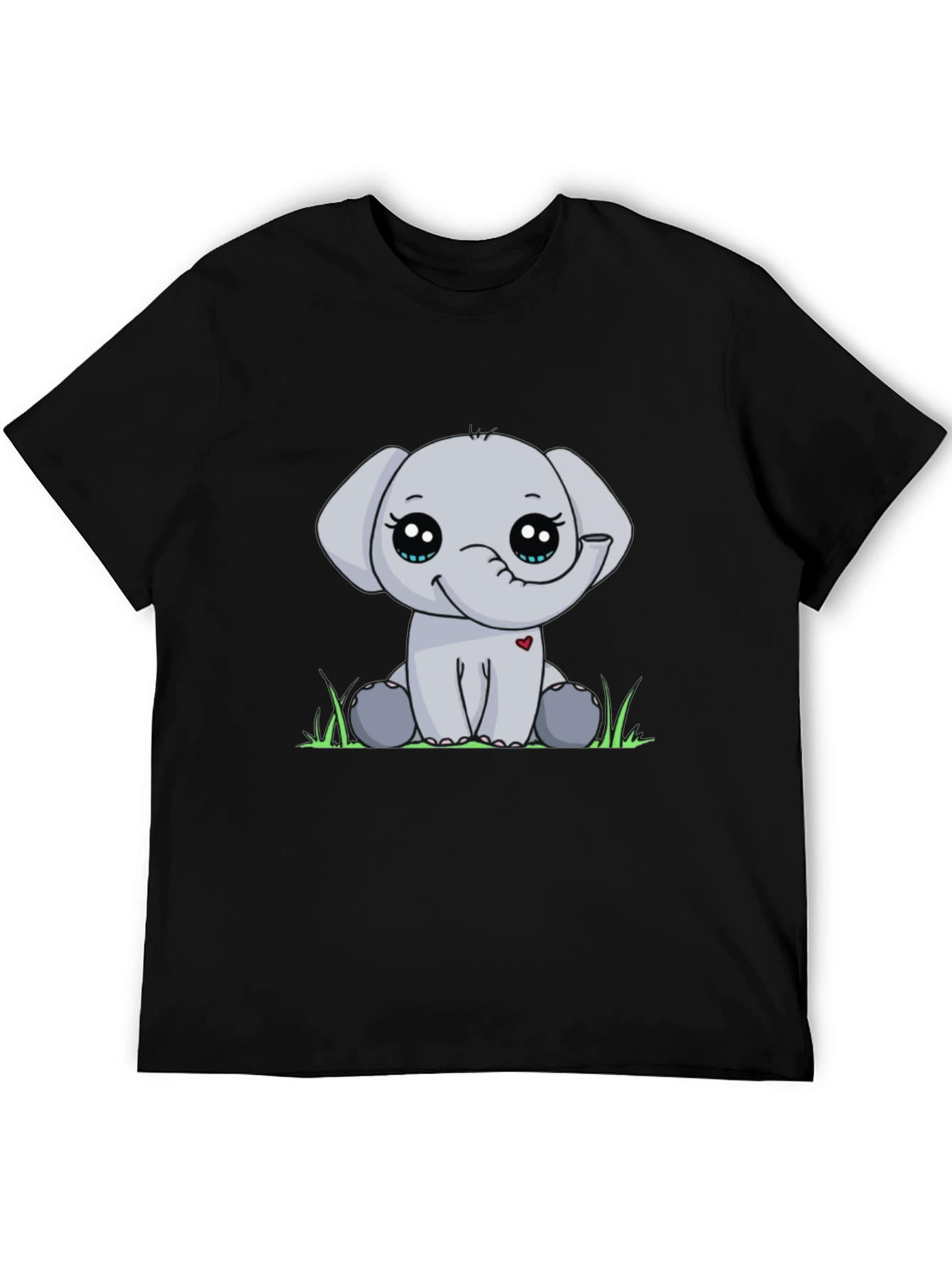 Cute Elephant Graphic Tee - Black Cotton Blend