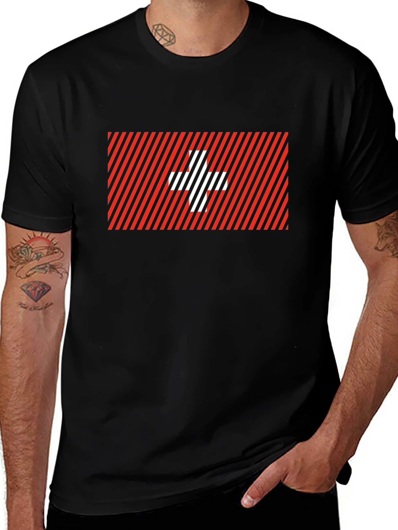 Striped Swiss Cross Graphic Tee - Modern Casual Style