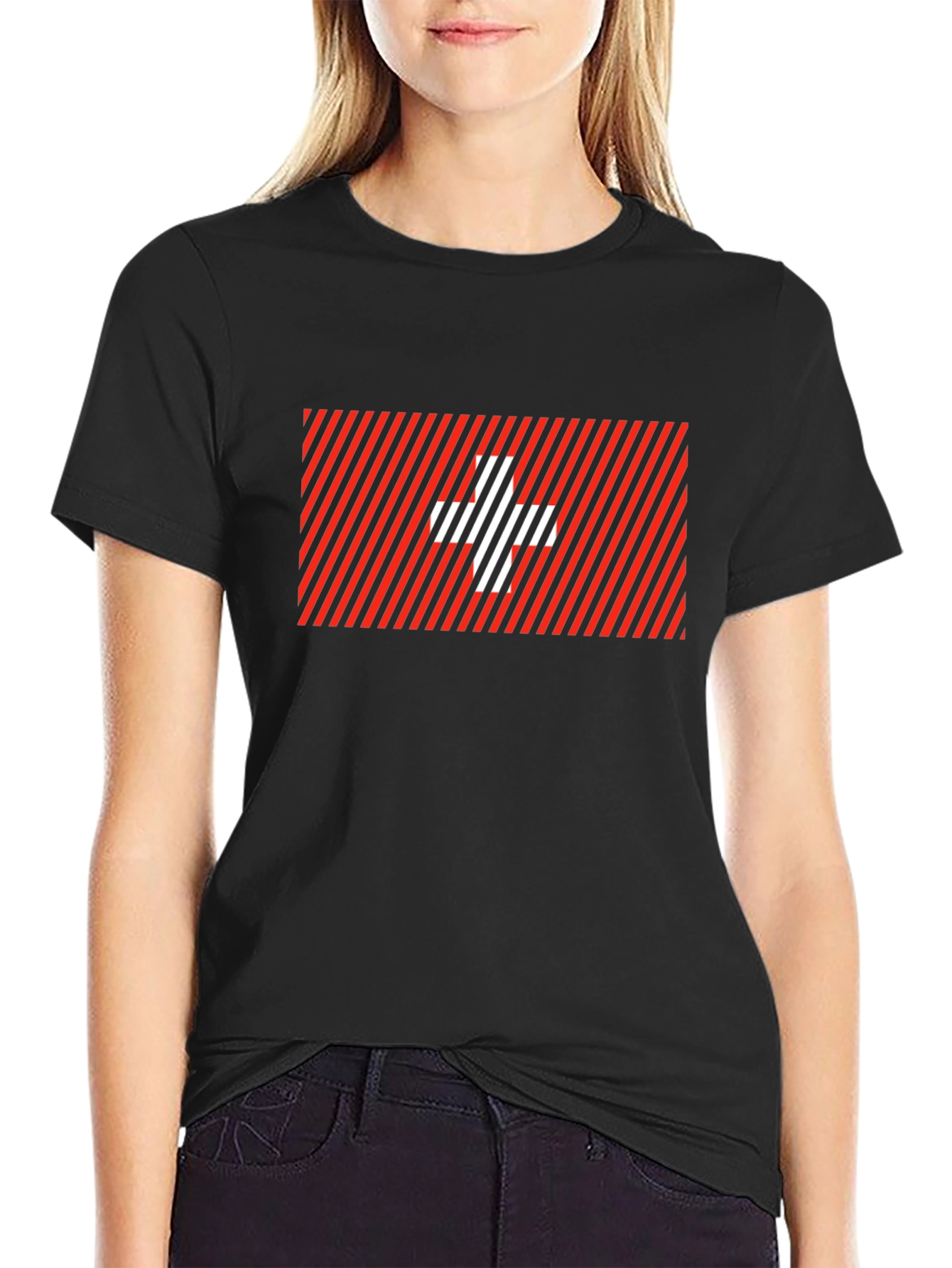 Striped Swiss Cross Graphic Tee - Modern Casual Style