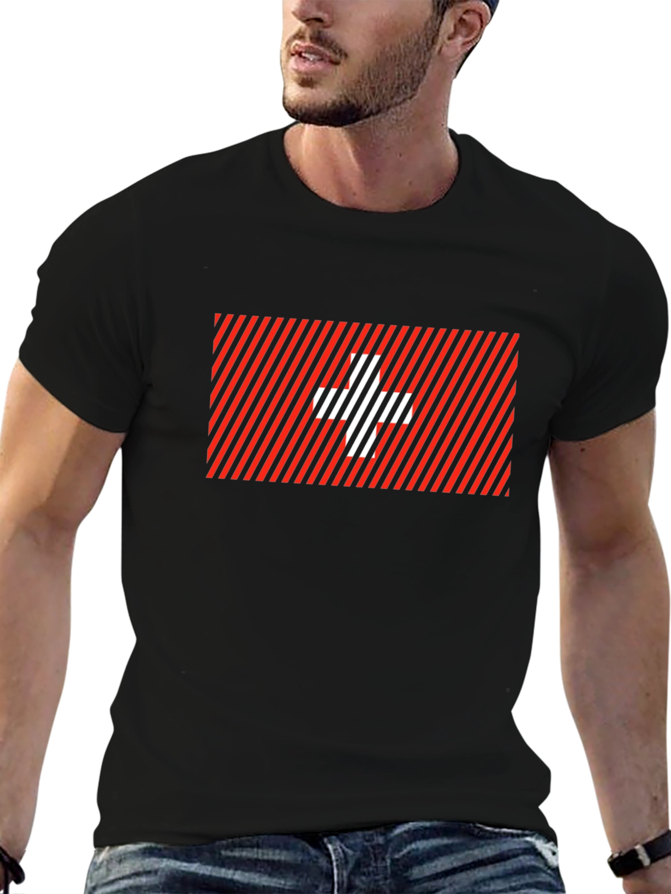 Striped Swiss Cross Graphic Tee - Modern Casual Style