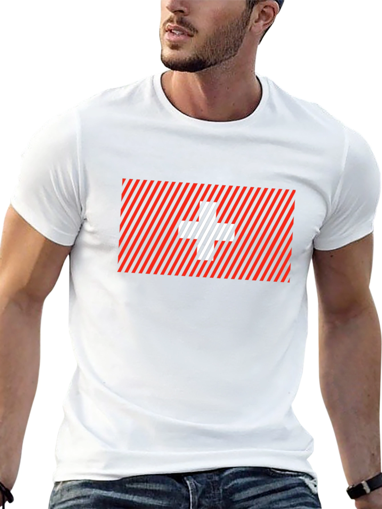 Striped Swiss Cross Graphic Tee - Modern Casual Style