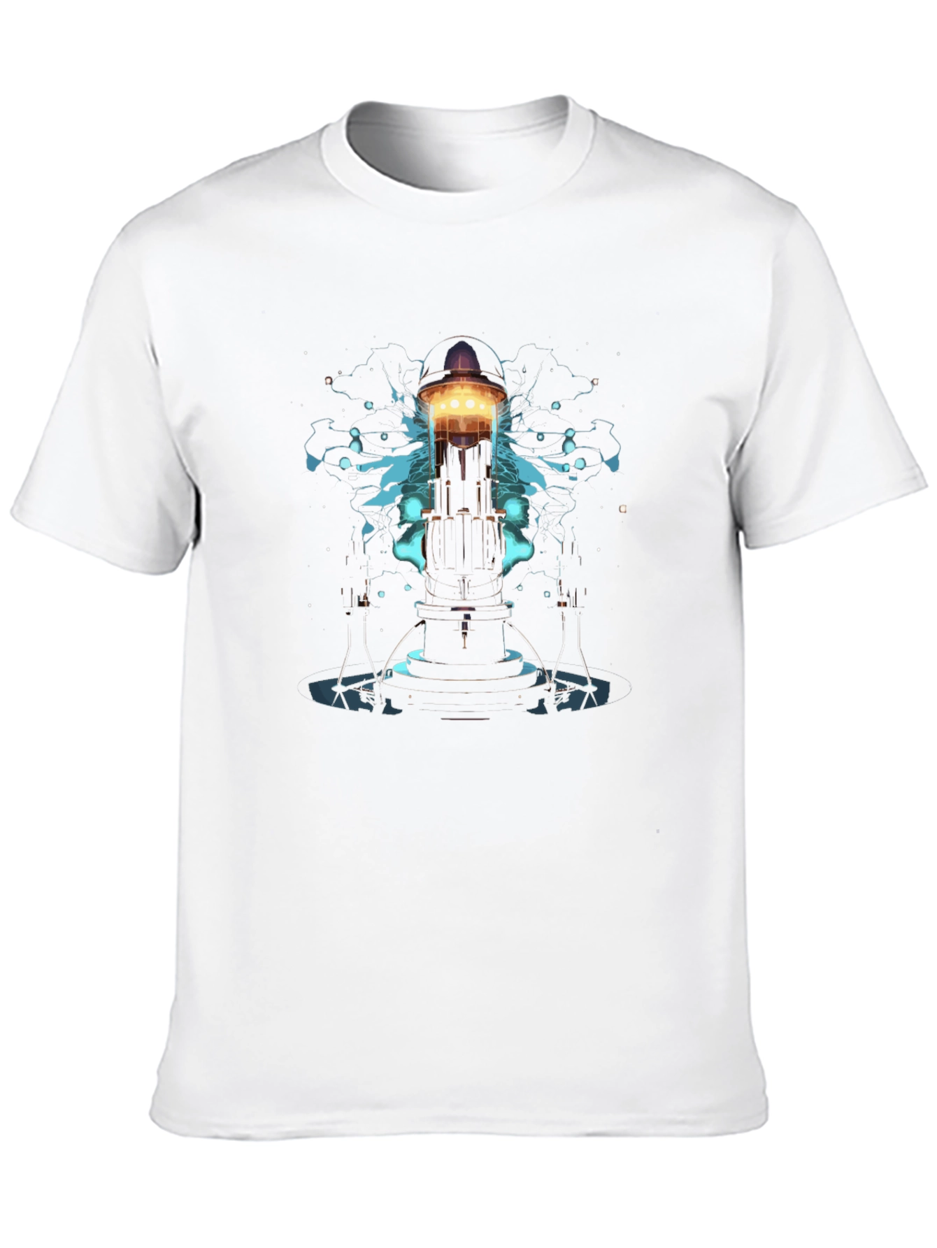 Mens Black T-Shirt with Sci-Fi Tower Graphic