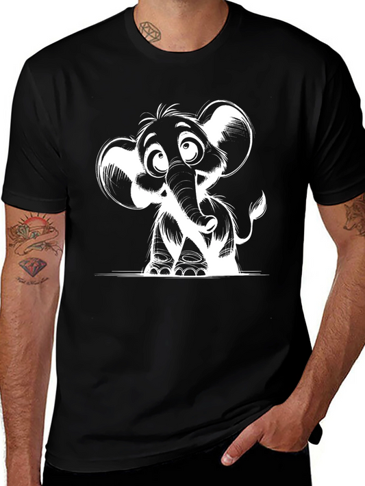 Cartoon Elephant Graphic Print Black T-Shirt