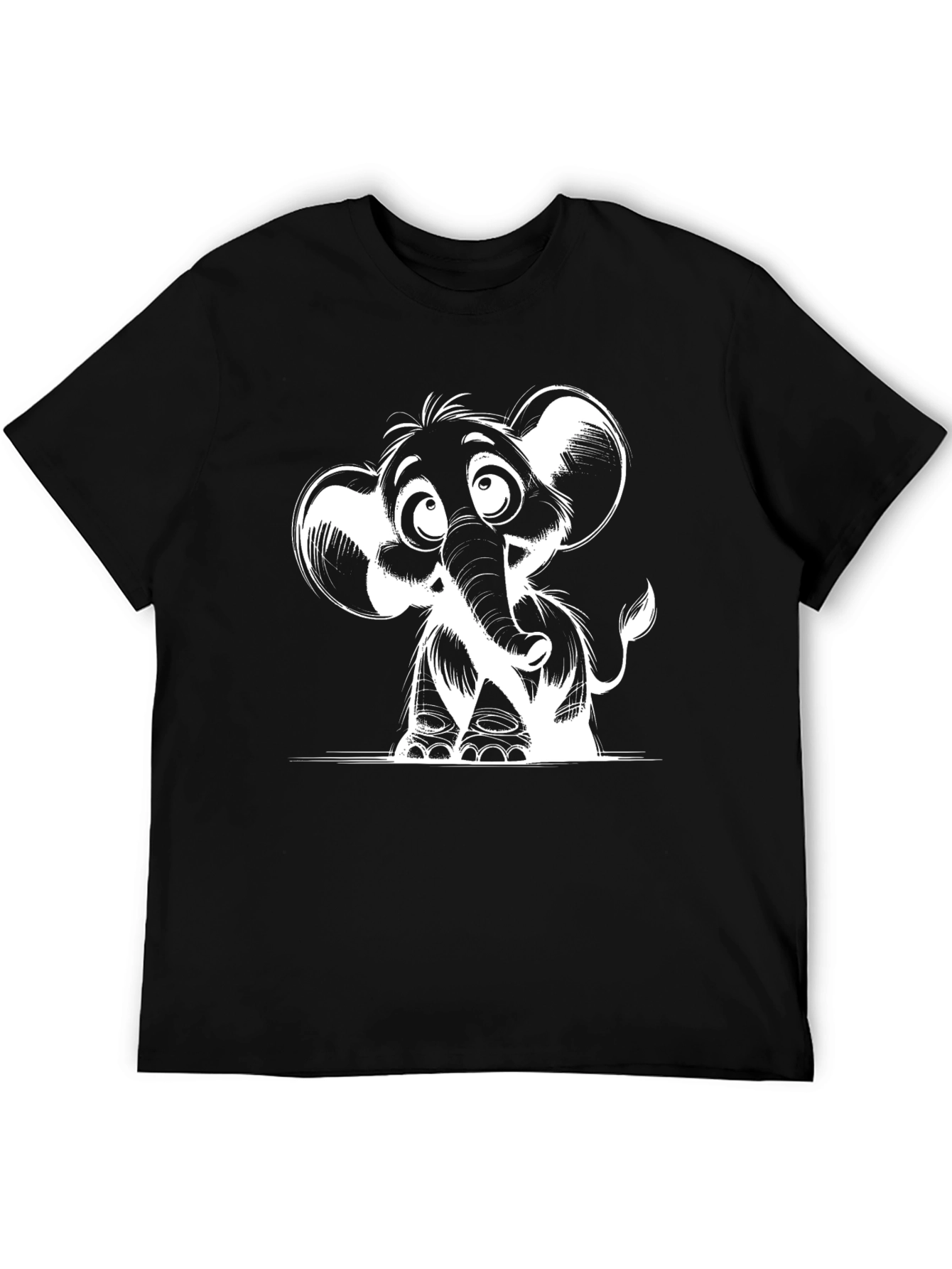 Cartoon Elephant Graphic Print Black T-Shirt