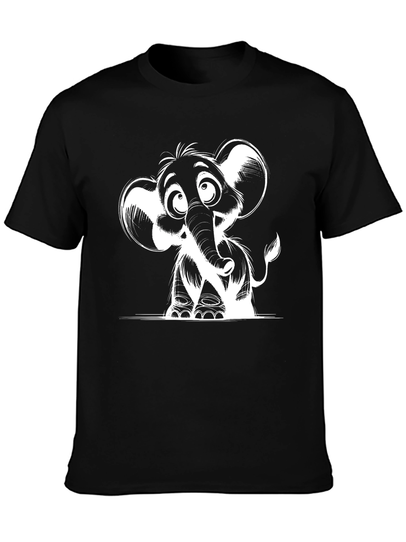 Cartoon Elephant Graphic Print Black T-Shirt