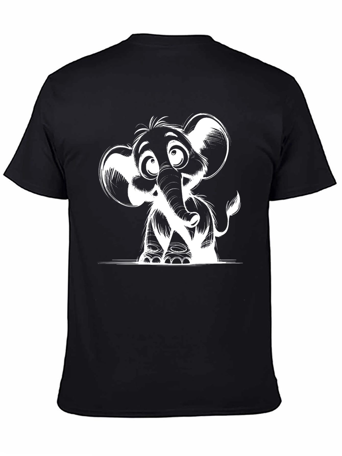 Cartoon Elephant Graphic Print Black T-Shirt