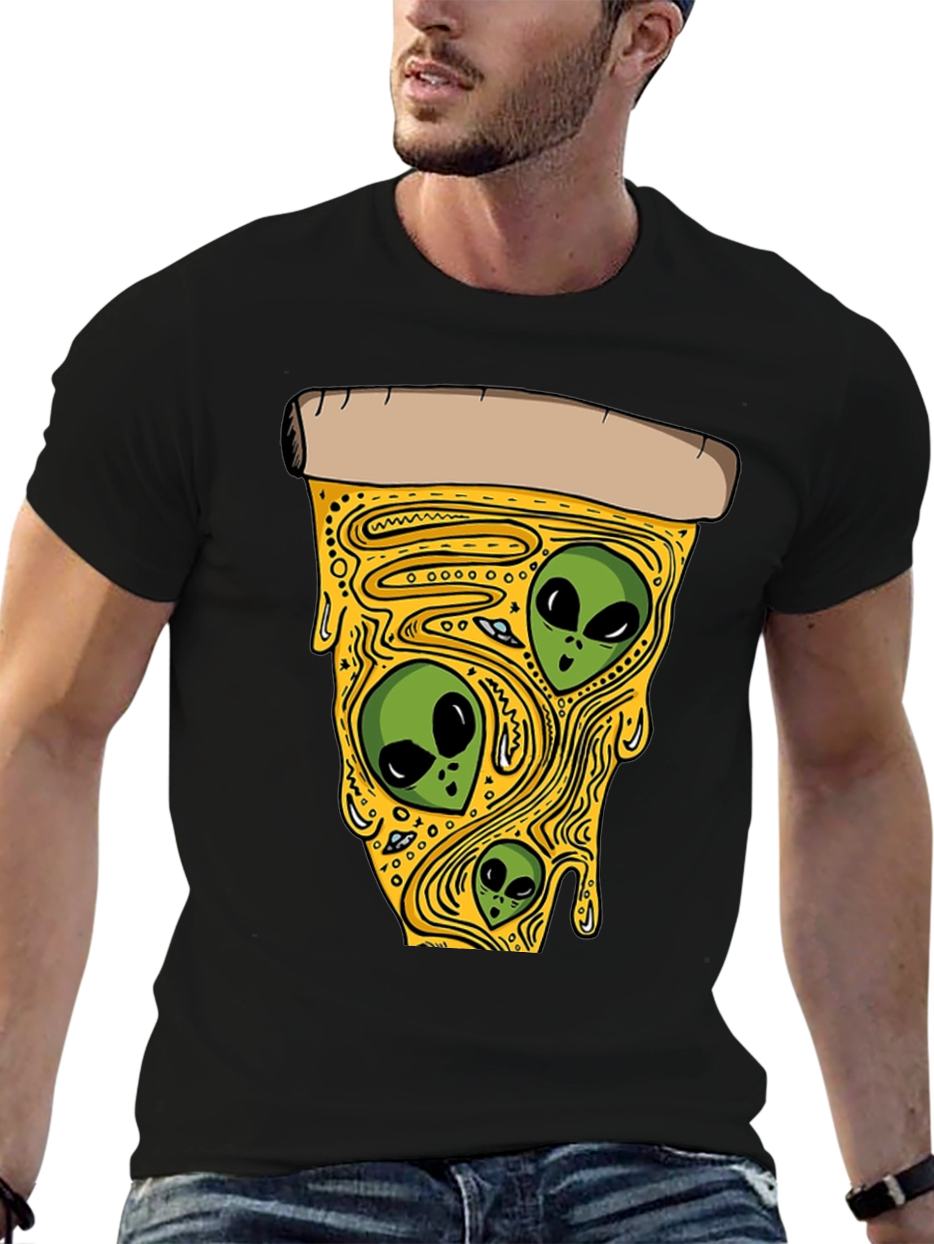 Alien Pizza Graphic Tee - Black