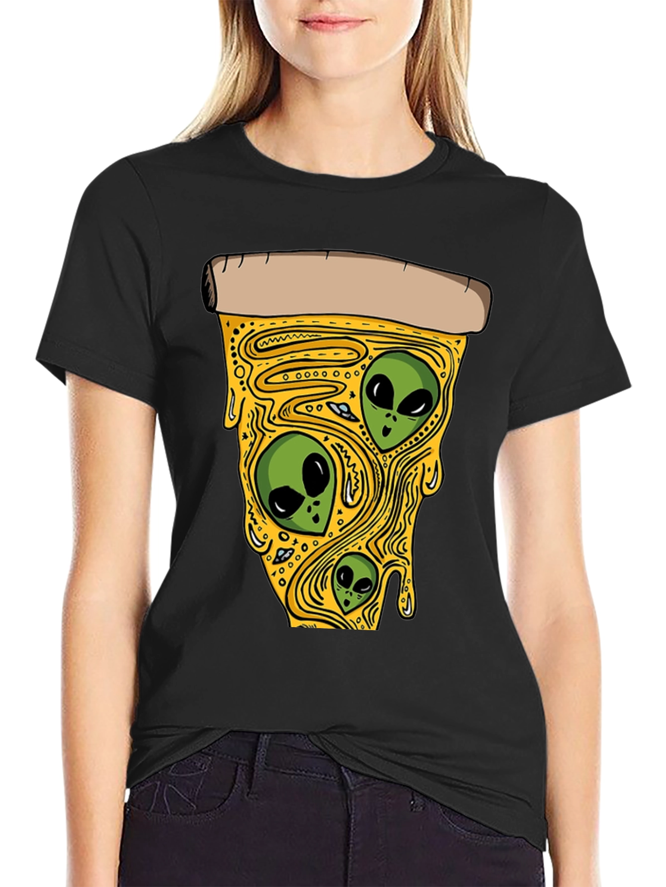 Alien Pizza Graphic Tee - Black