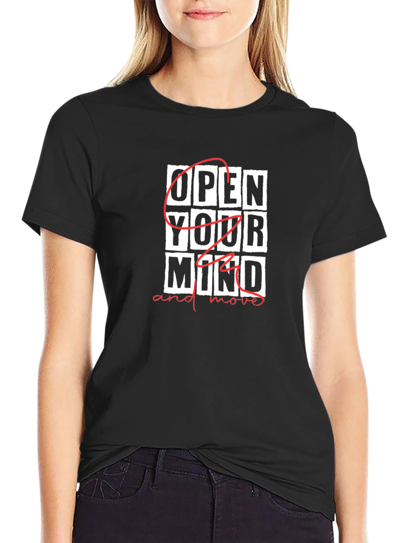 Open Your Mind Graphic Print Black T-Shirt