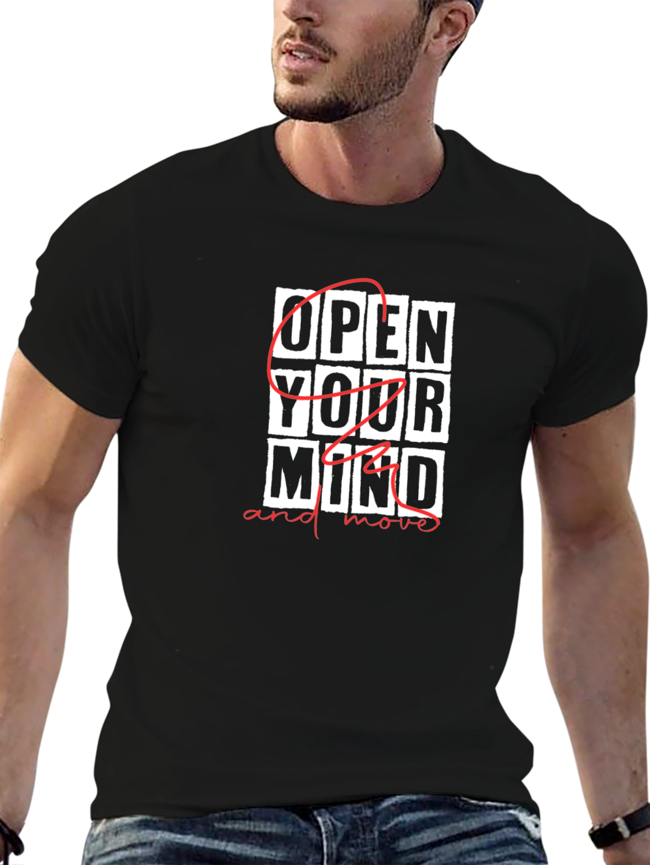 Open Your Mind Graphic Print Black T-Shirt