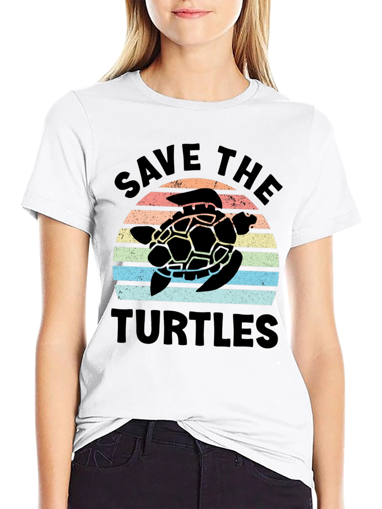Save the Turtles Retro Sunset Graphic T-Shirt