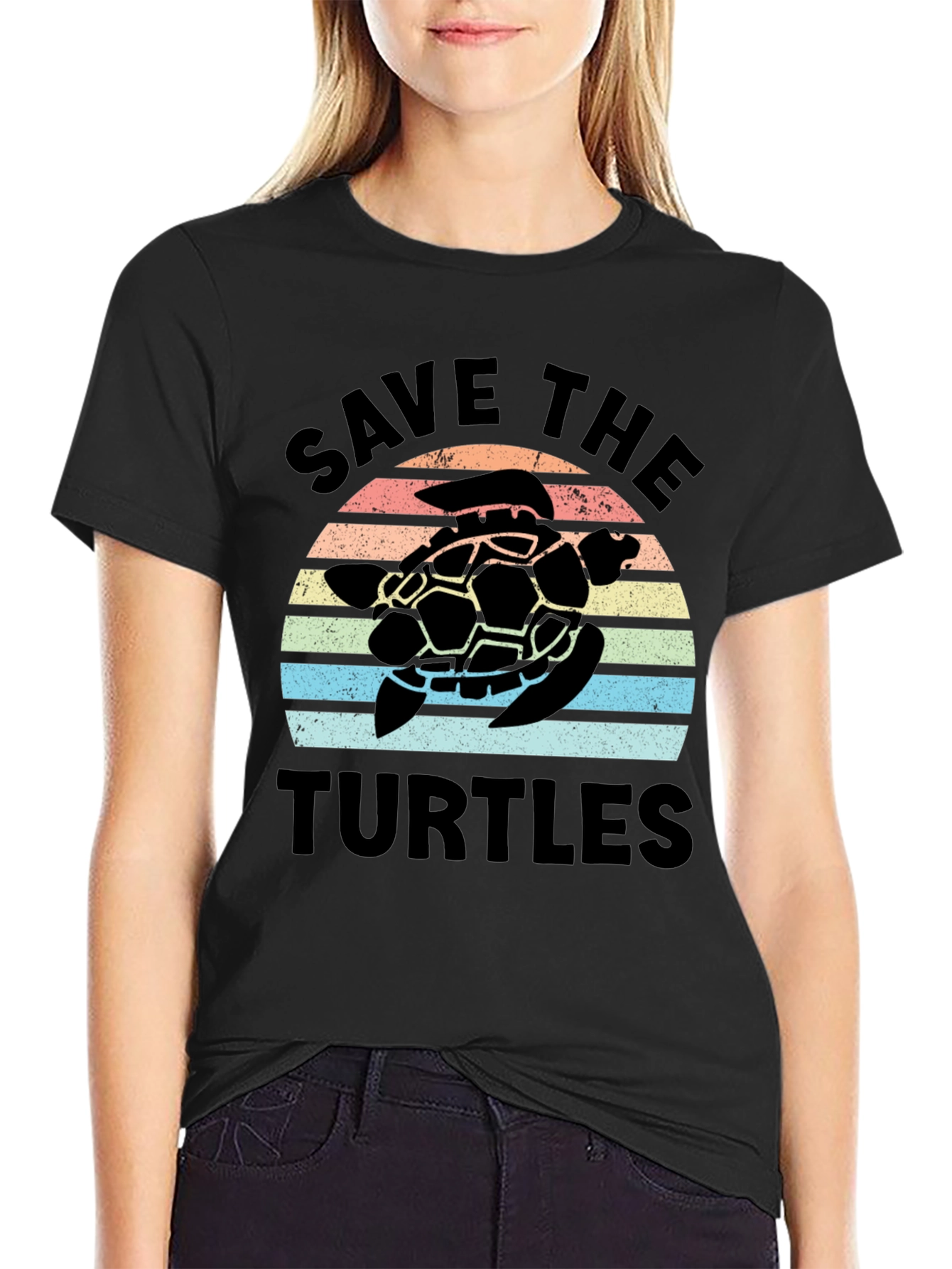 Save the Turtles Retro Sunset Graphic T-Shirt