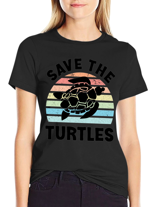 Save the Turtles Retro Sunset Graphic T-Shirt