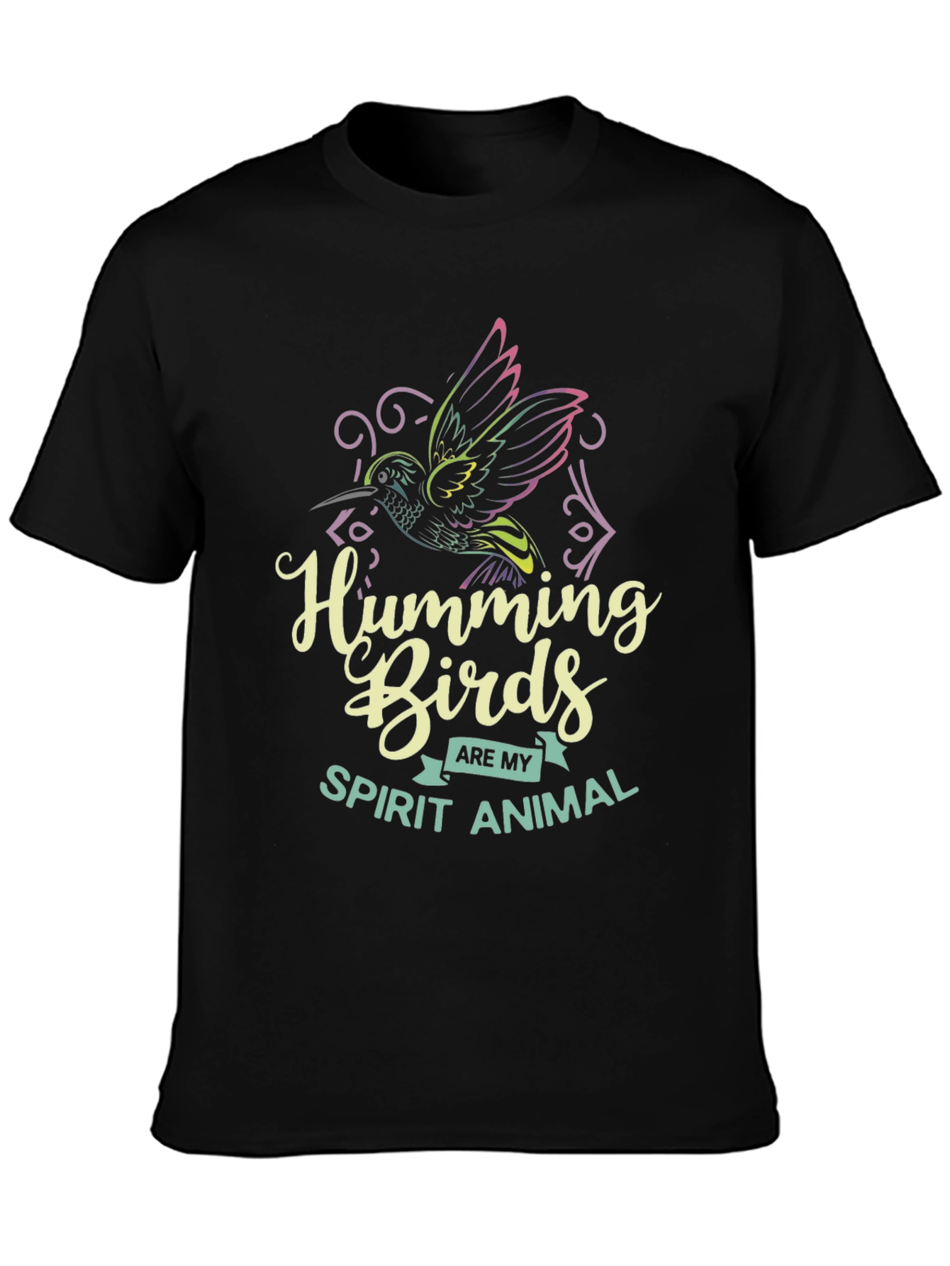Hummingbird Spirit Animal Graphic Tee - Black Cotton Shirt