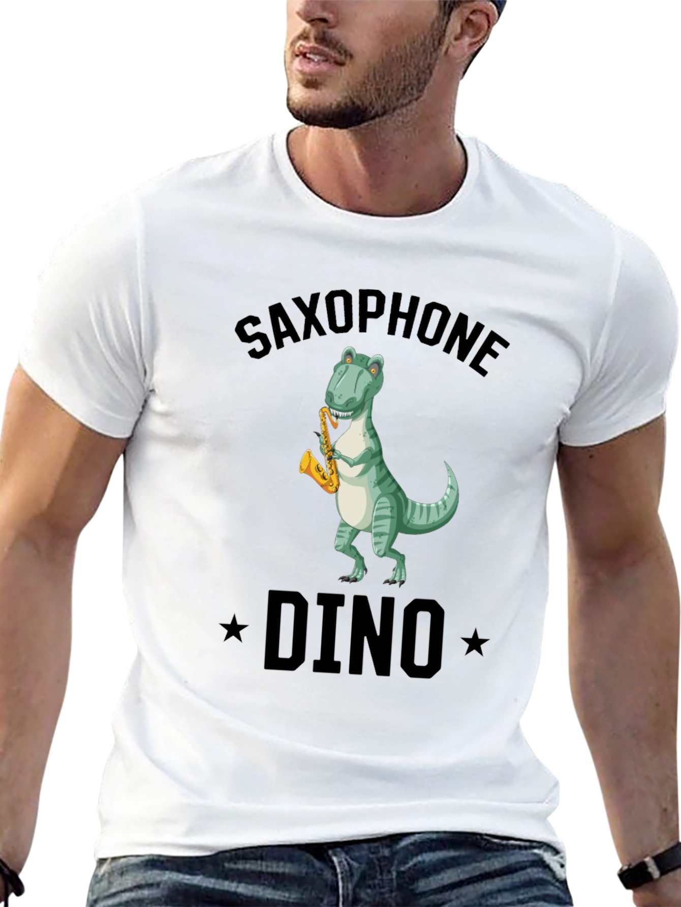 Saxophone Dino T-Shirt - Black Cotton Tee