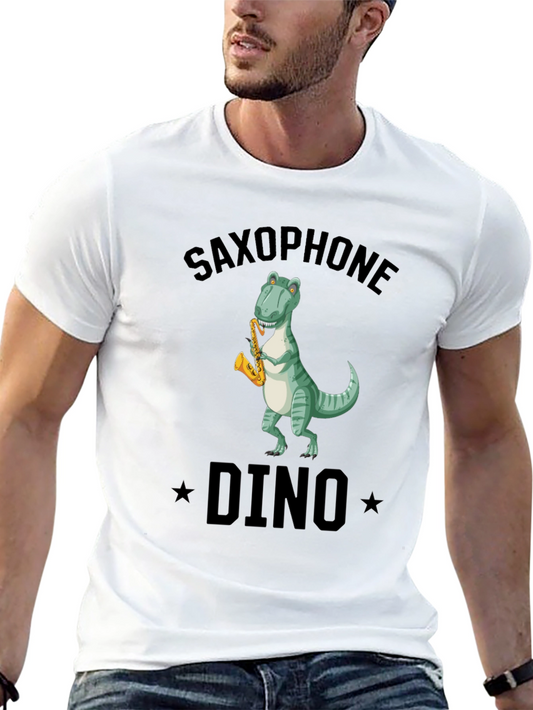 Saxophone Dino T-Shirt - Black Cotton Tee