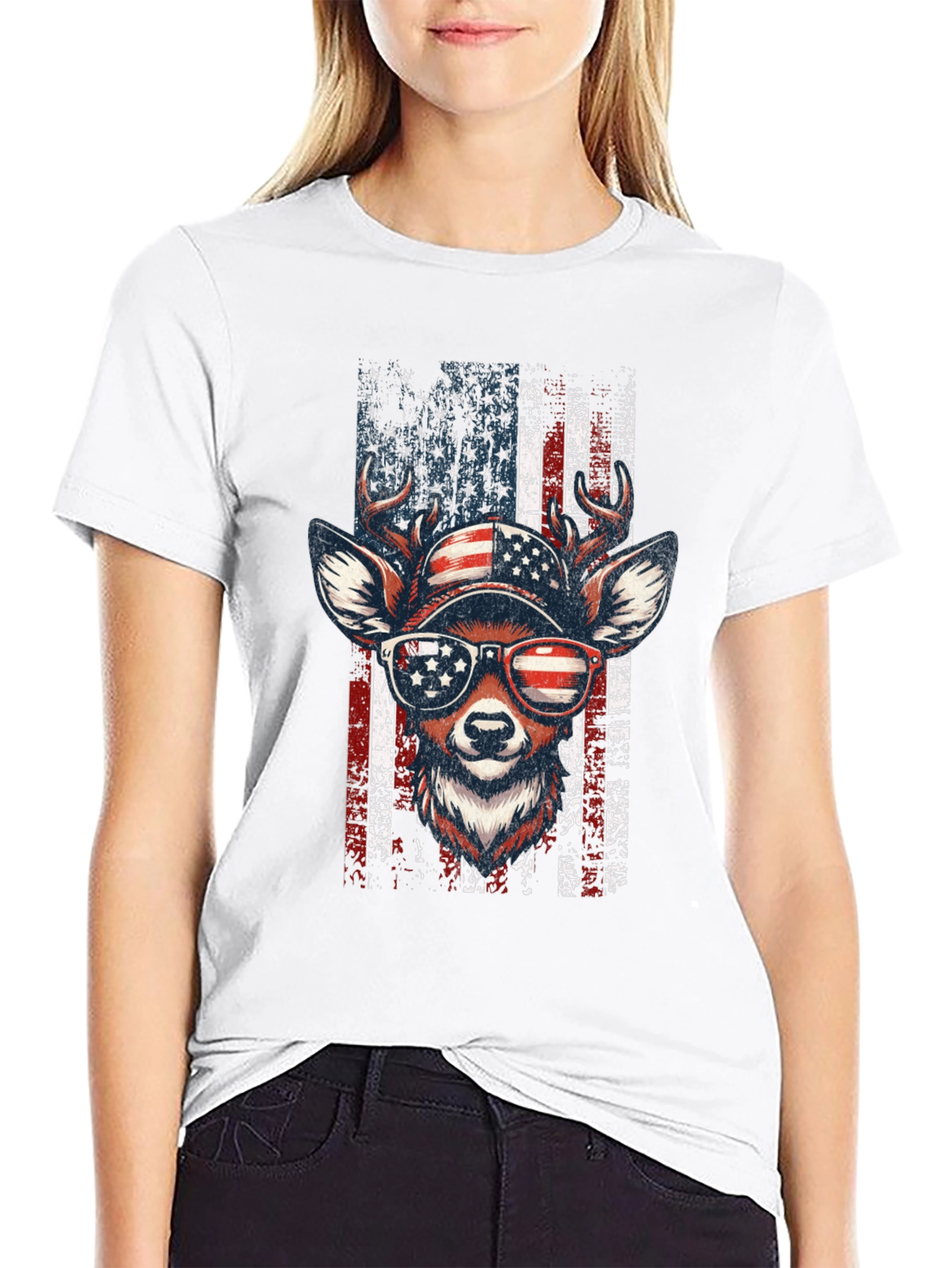 Patriotic Deer USA Flag Graphic T-Shirt