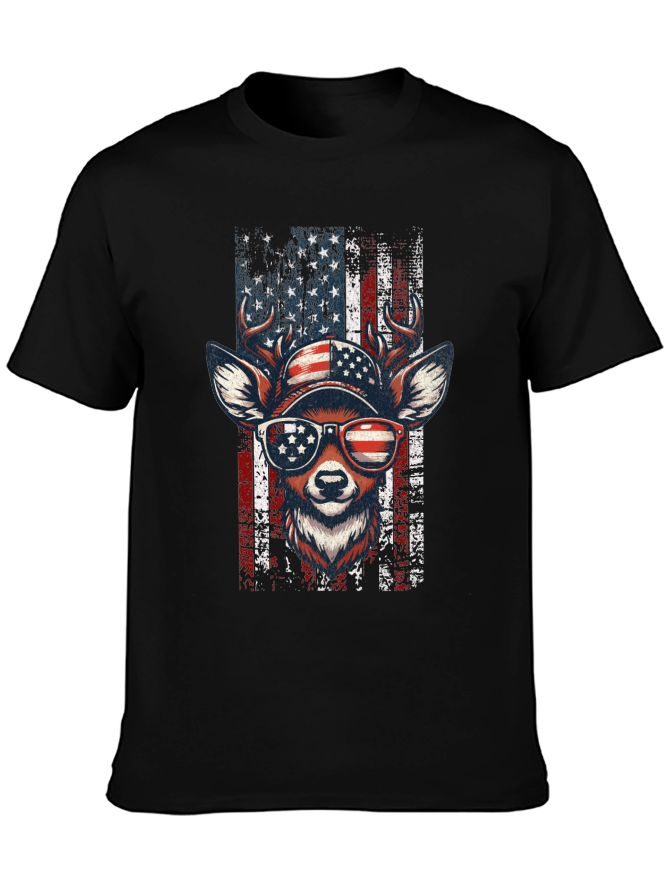 Patriotic Deer USA Flag Graphic T-Shirt