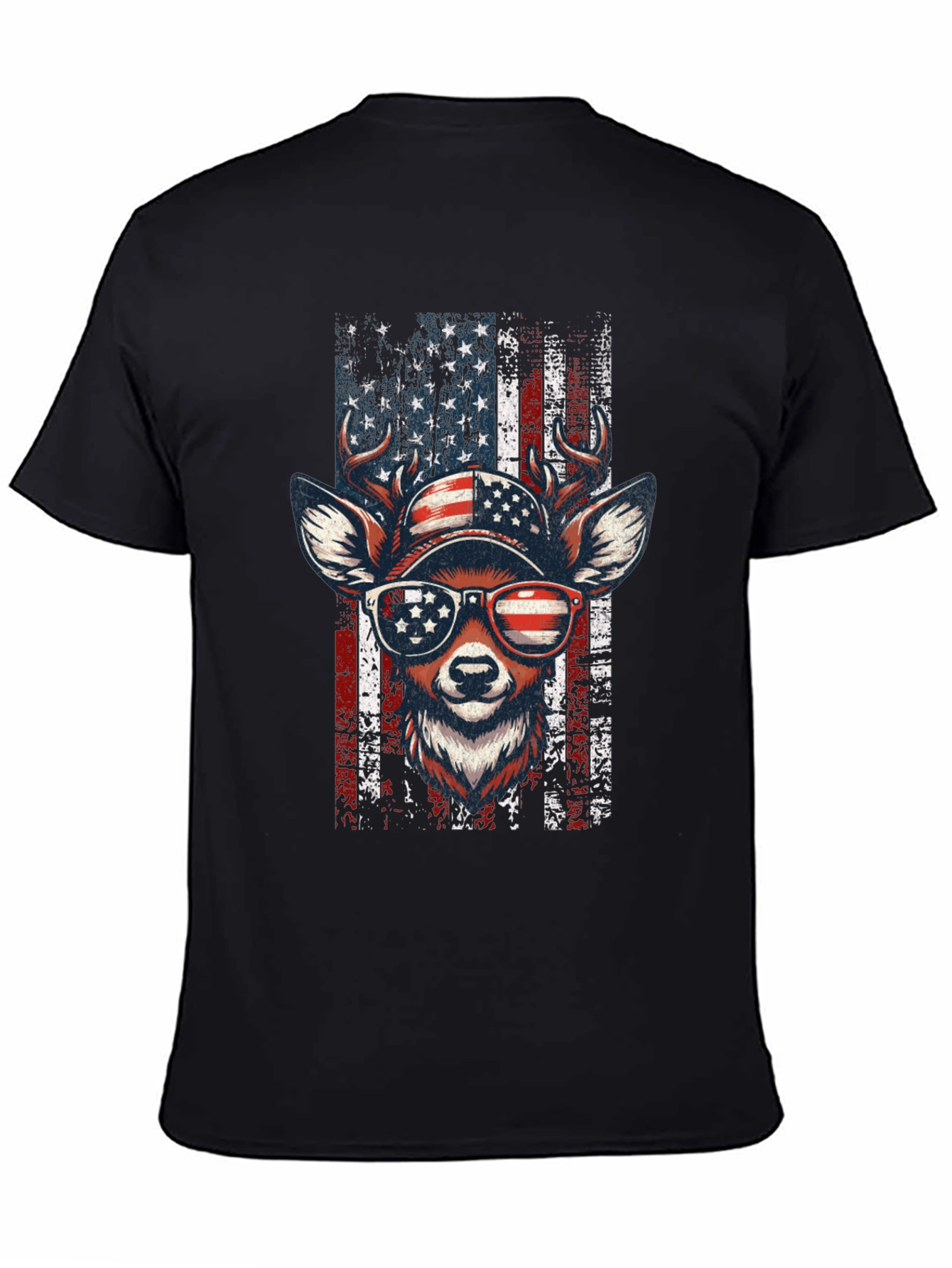 Patriotic Deer USA Flag Graphic T-Shirt