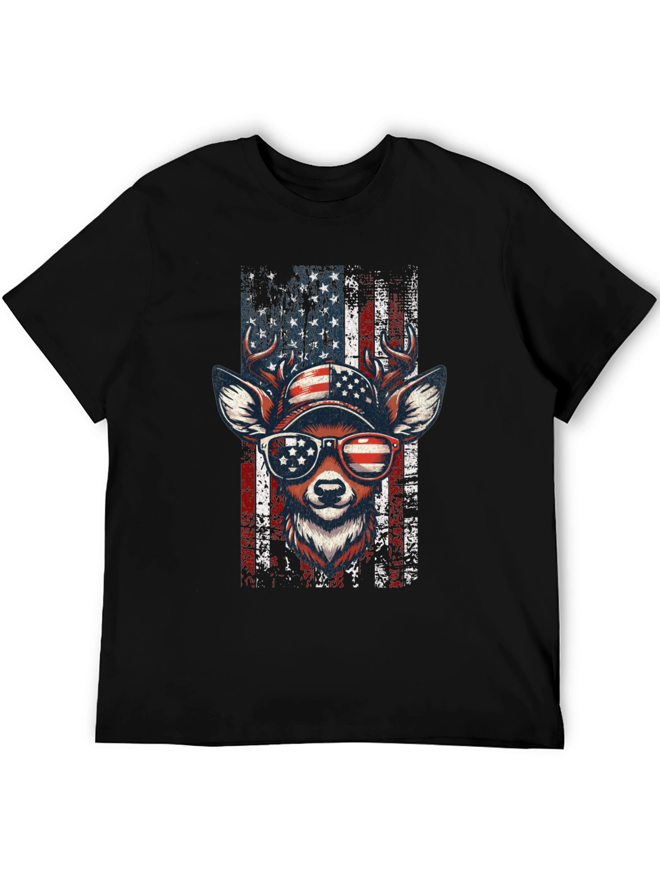 Patriotic Deer USA Flag Graphic T-Shirt
