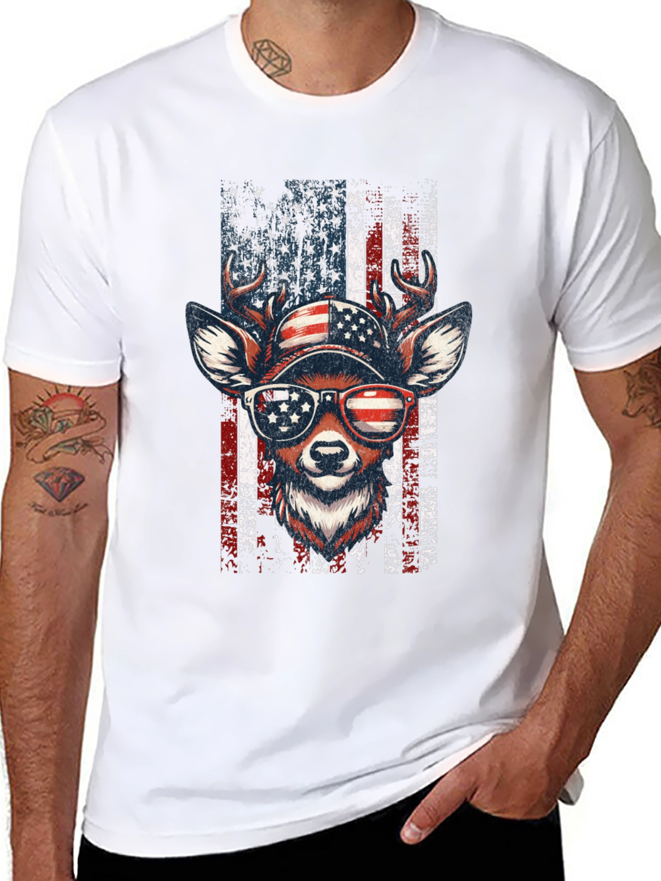 Patriotic Deer USA Flag Graphic T-Shirt