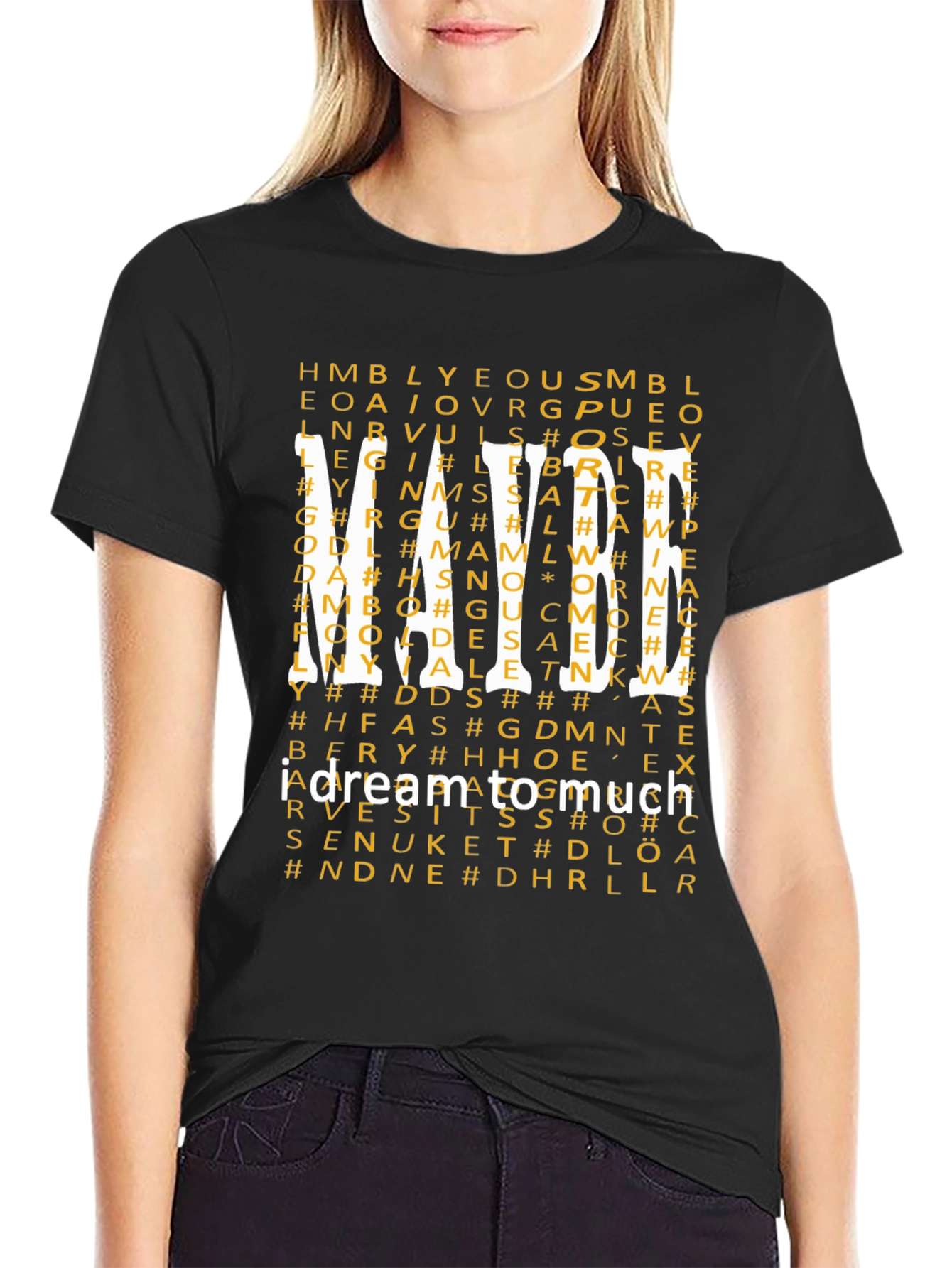 I Dream Too Much Graphic Print Tee - Black