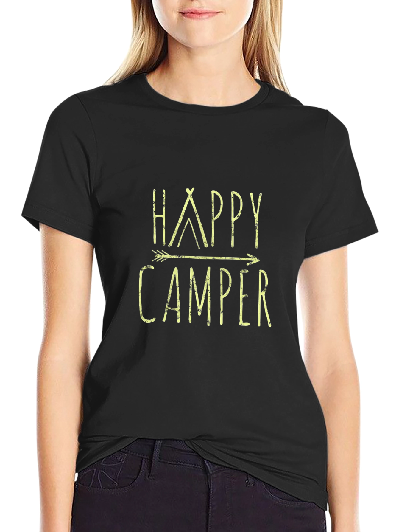 Happy Camper Graphic Tee - Black Casual T-Shirt