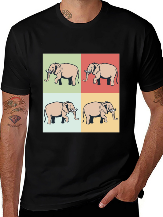 Elephant Pop Art Black T-Shirt