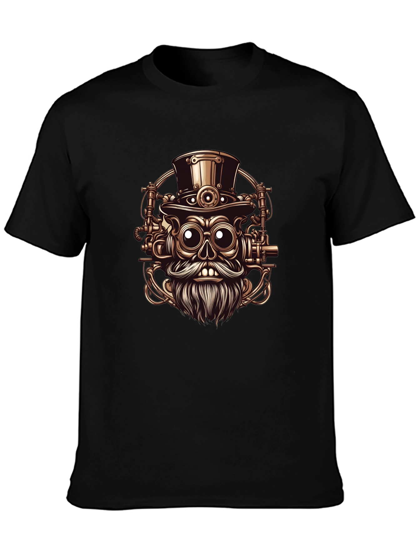 Steampunk Skull Graphic Tee - Black Cotton T-Shirt