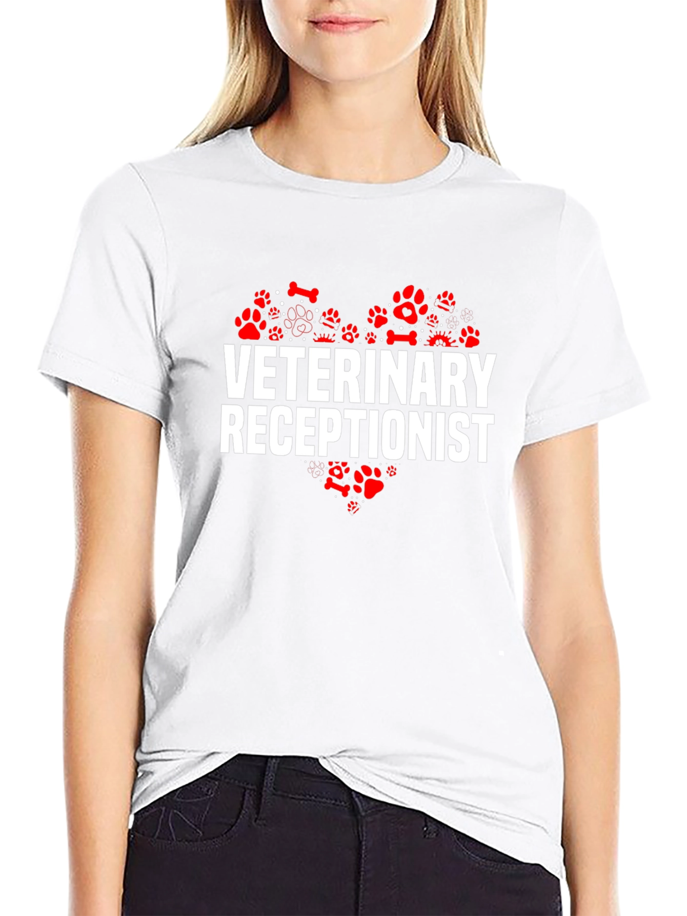 Veterinary Receptionist Paw Print Heart T-Shirt