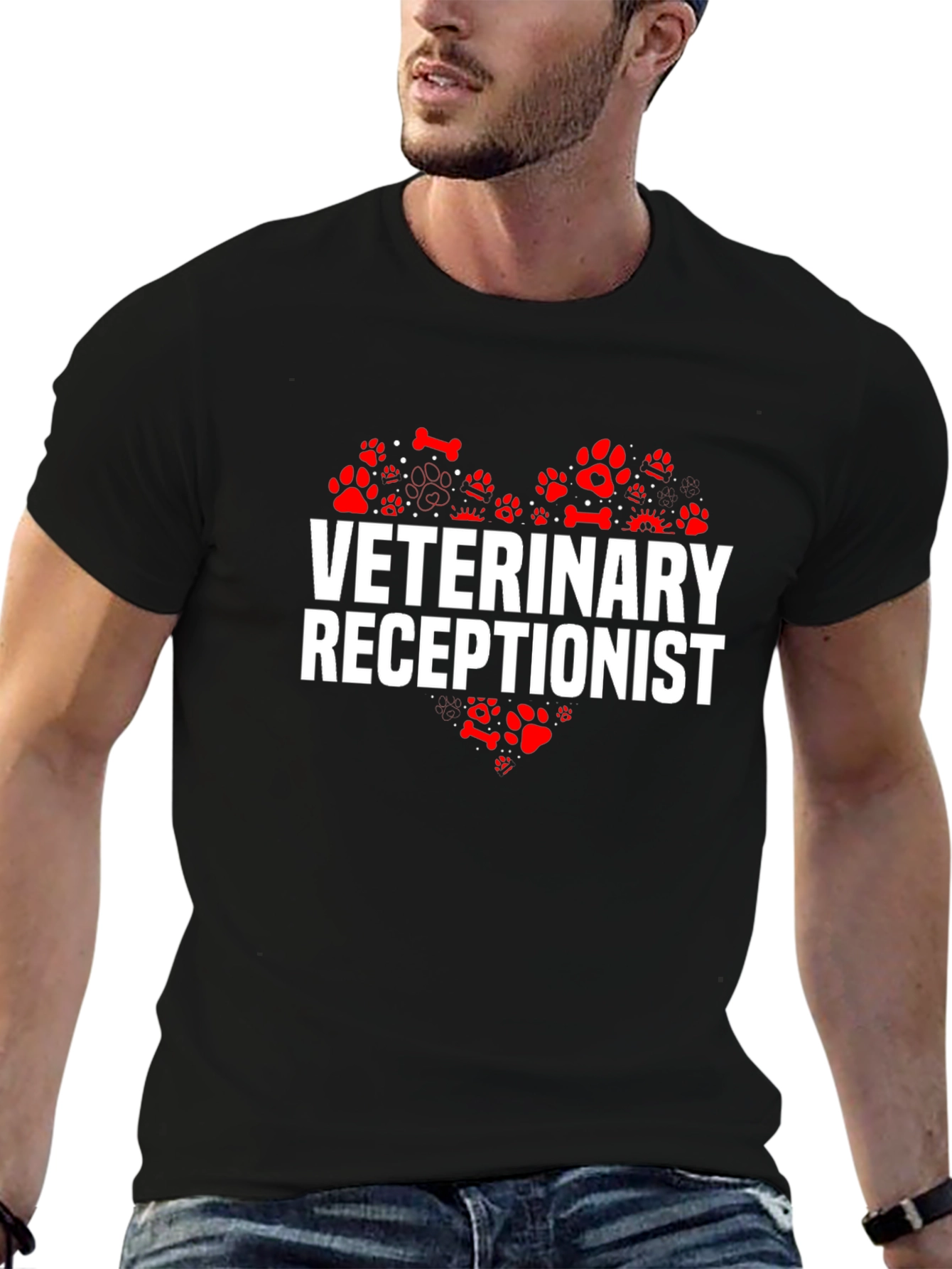 Veterinary Receptionist Paw Print Heart T-Shirt