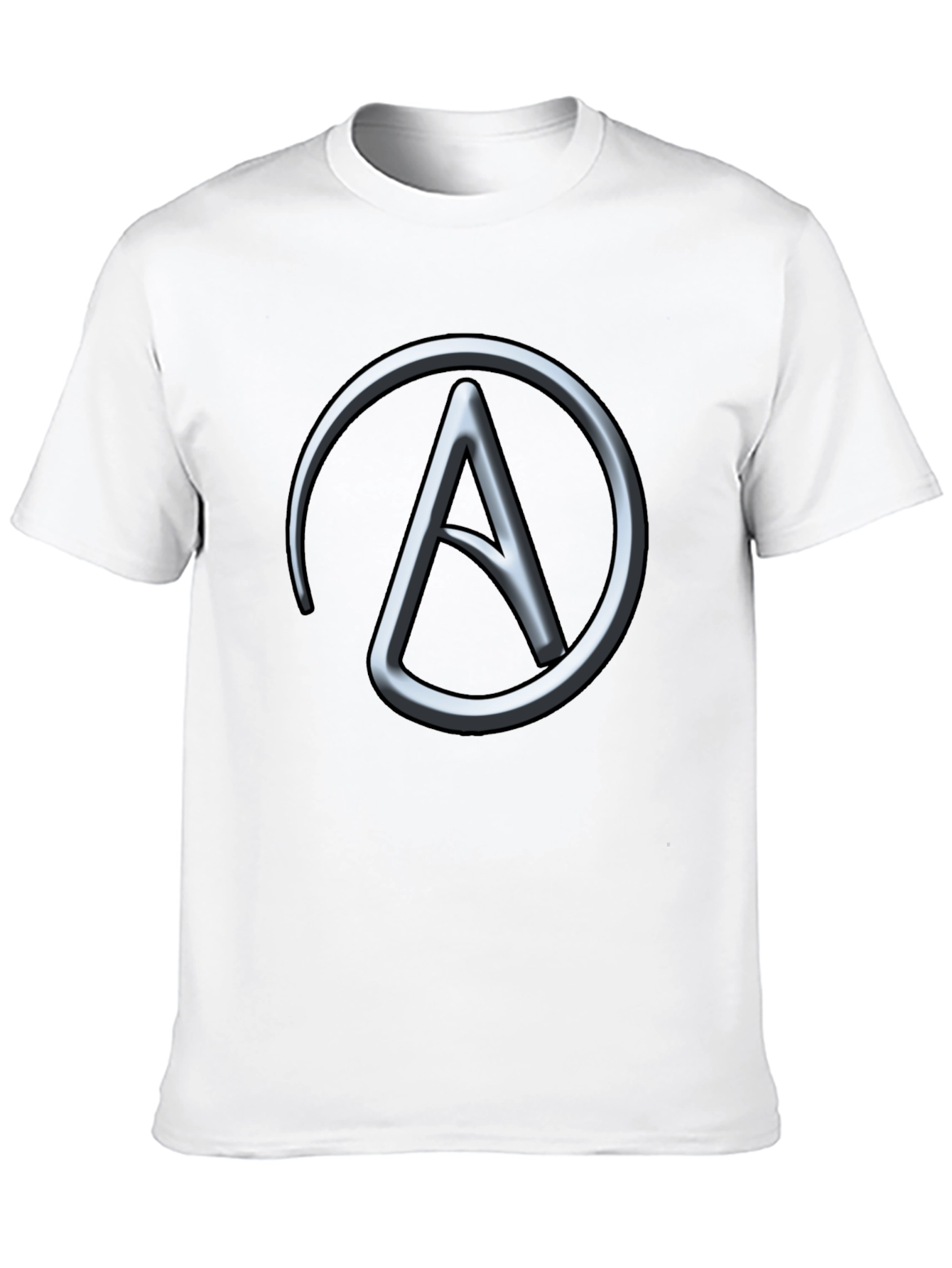 Silver Athiest Symbol on Black T-Shirt