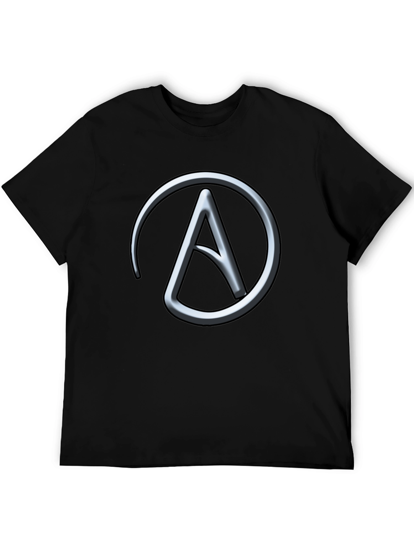 Silver Athiest Symbol on Black T-Shirt