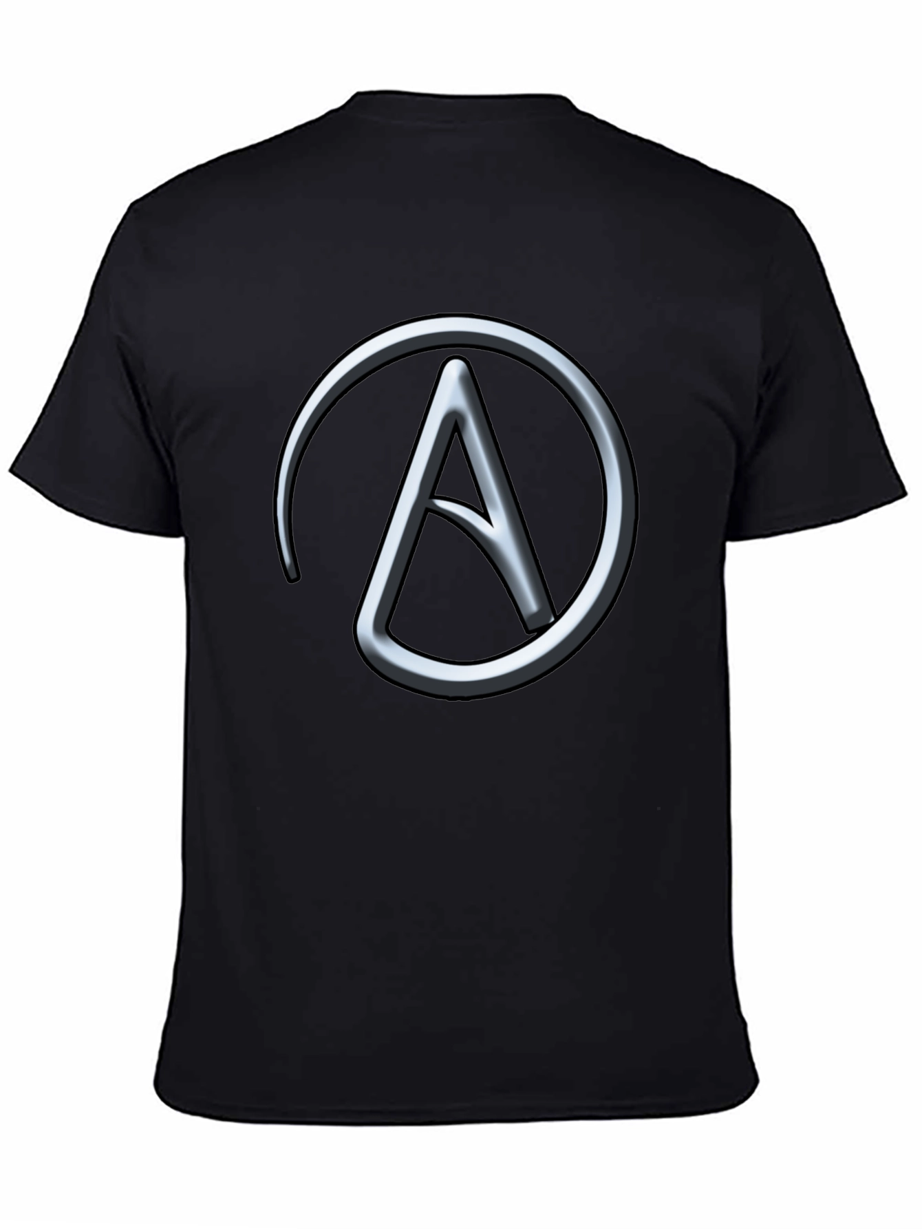 Silver Athiest Symbol on Black T-Shirt