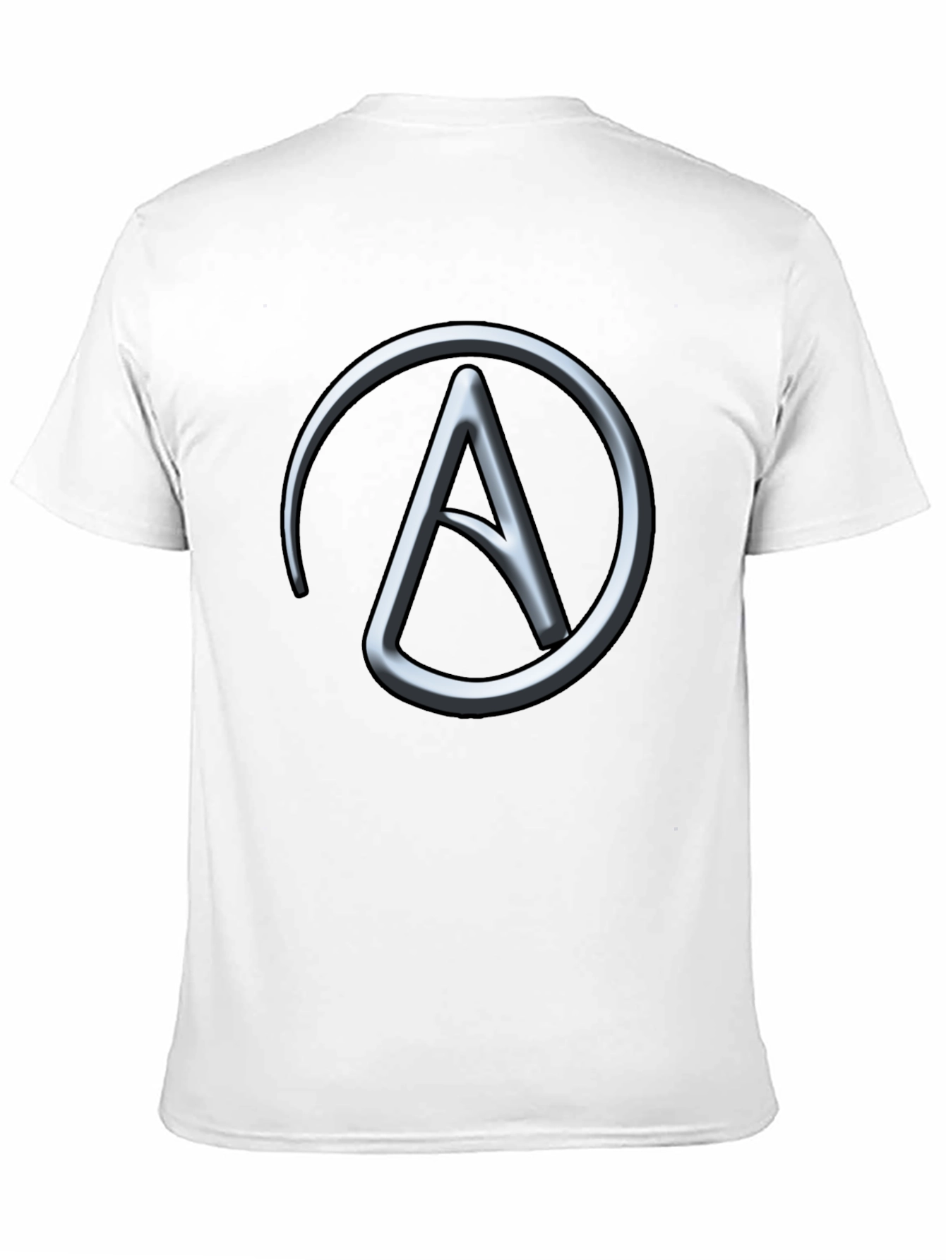 Silver Athiest Symbol on Black T-Shirt
