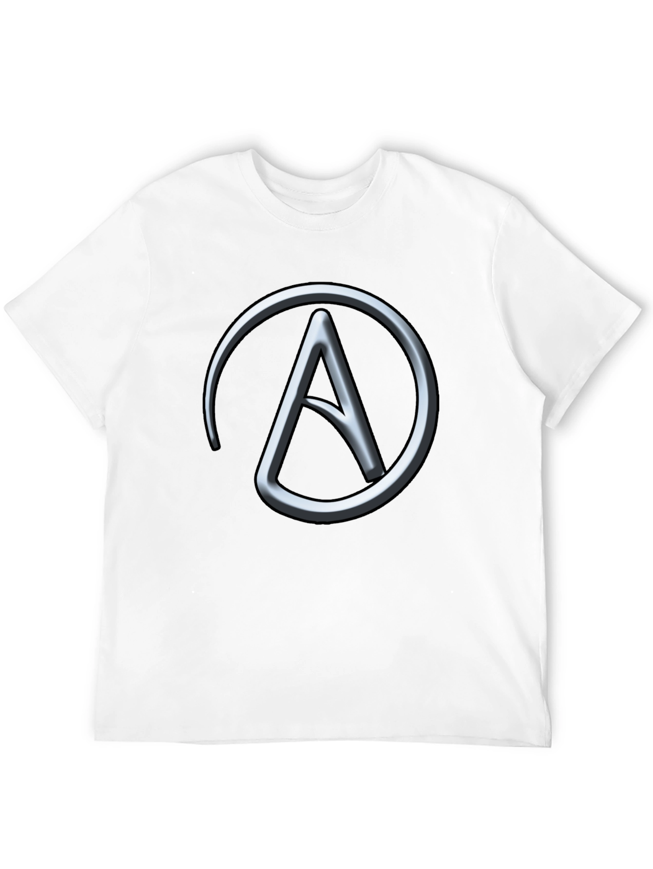 Silver Athiest Symbol on Black T-Shirt