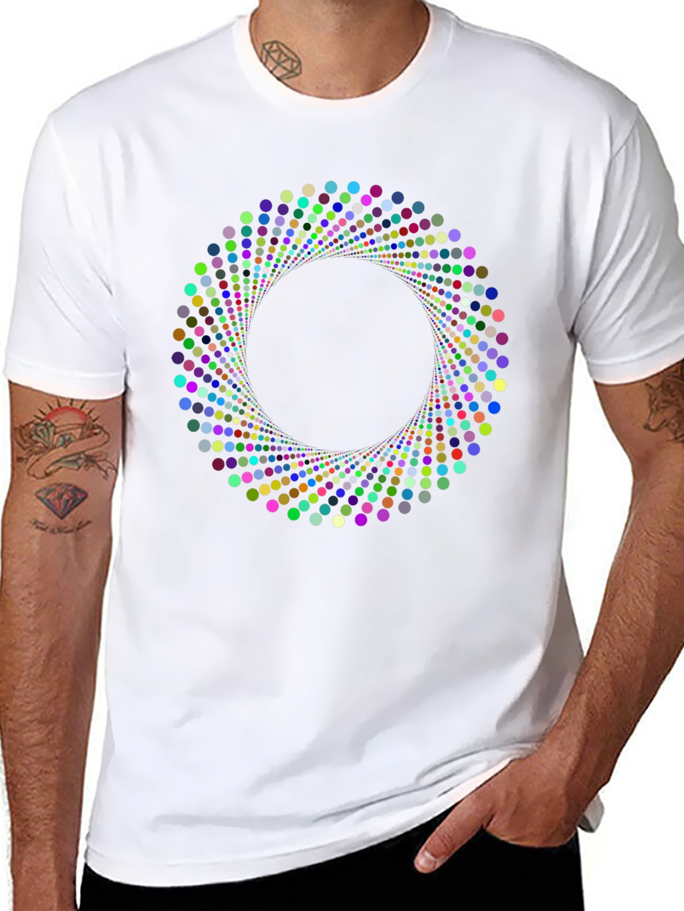 Geometric Circle Dot Graphic Black T-Shirt
