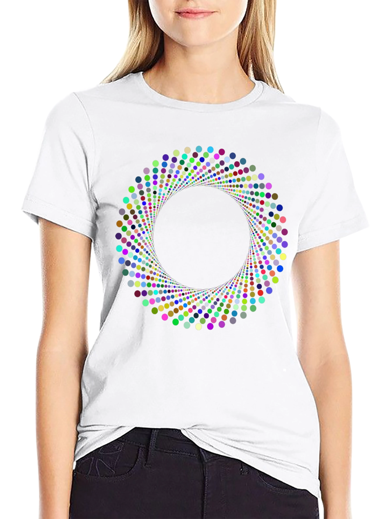 Geometric Circle Dot Graphic Black T-Shirt