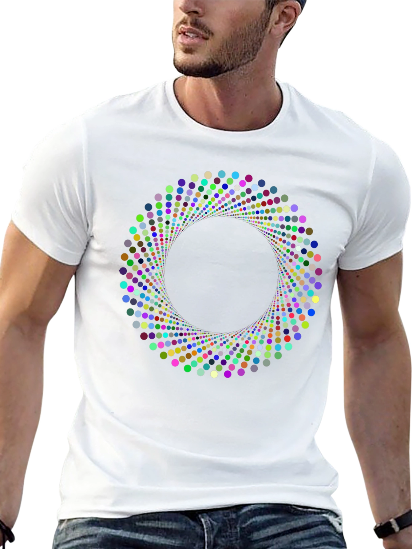 Geometric Circle Dot Graphic Black T-Shirt