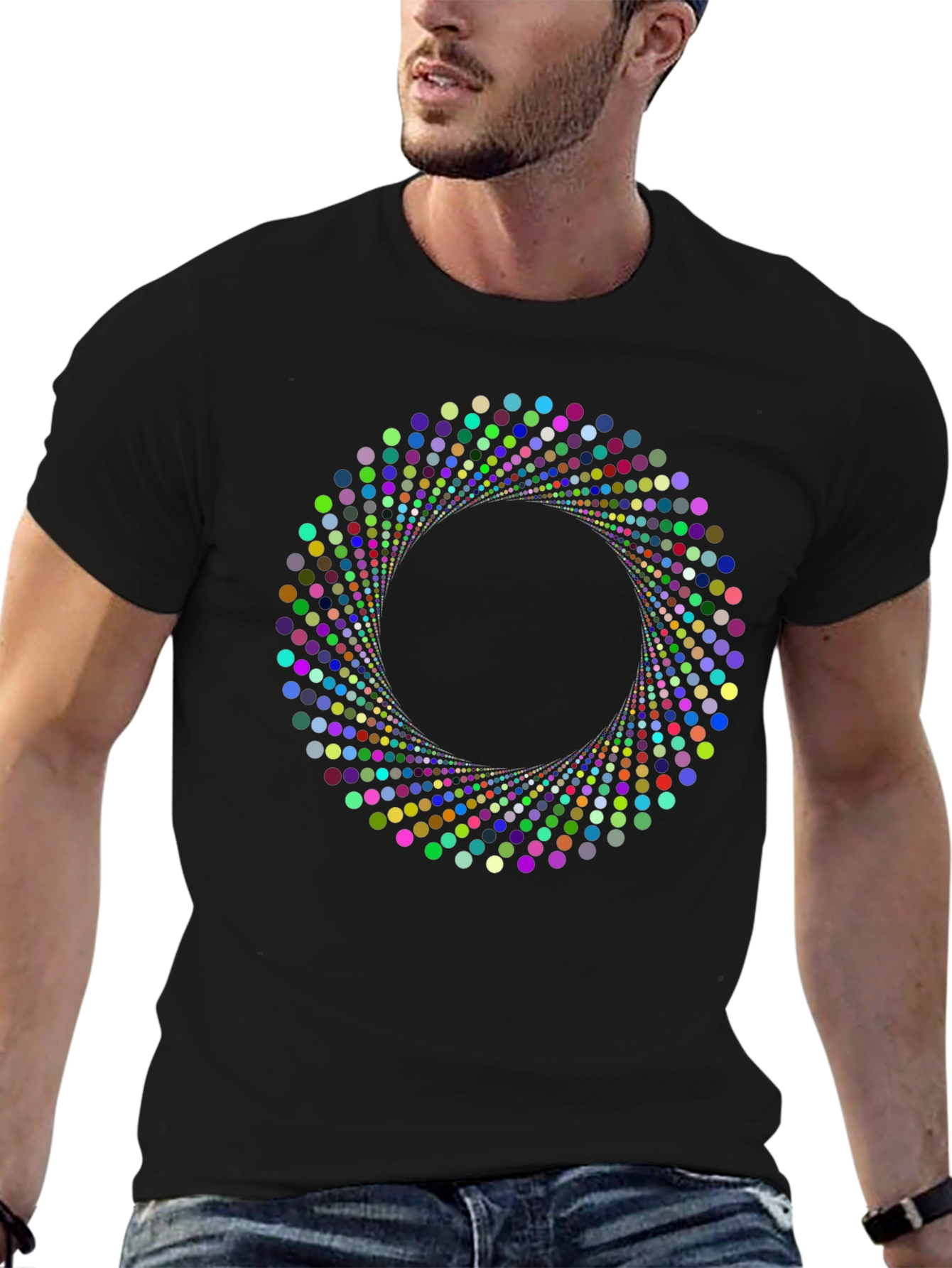 Geometric Circle Dot Graphic Black T-Shirt