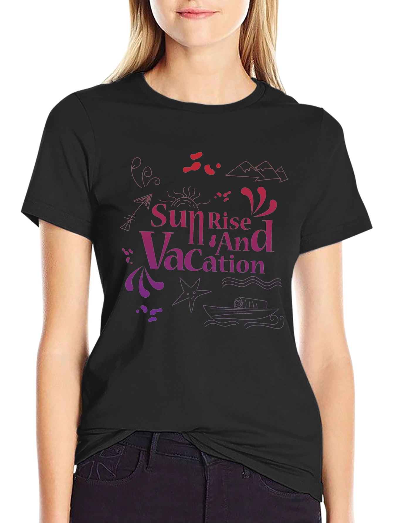 Sunset Vacation Graphic Tee - Black