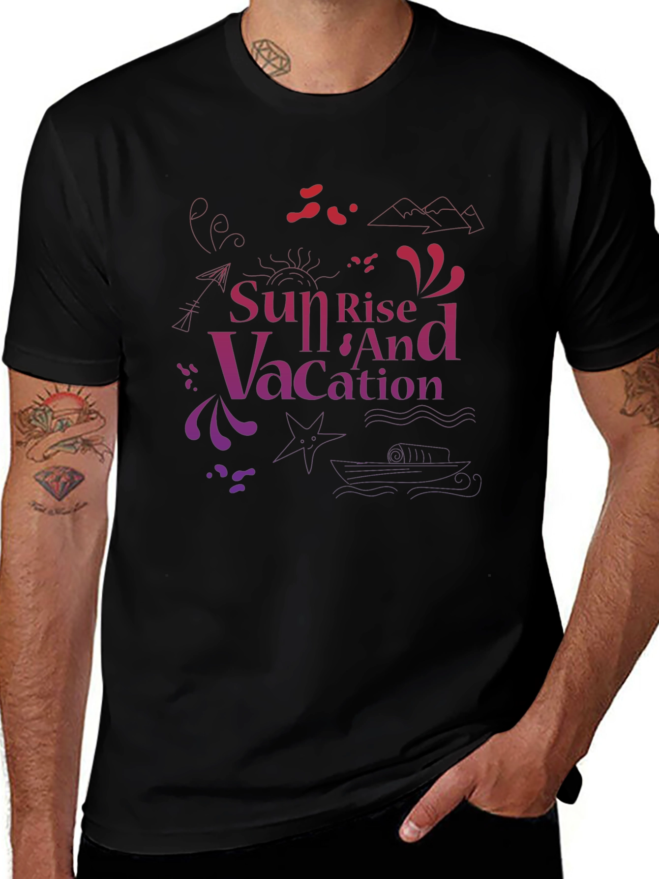 Sunset Vacation Graphic Tee - Black