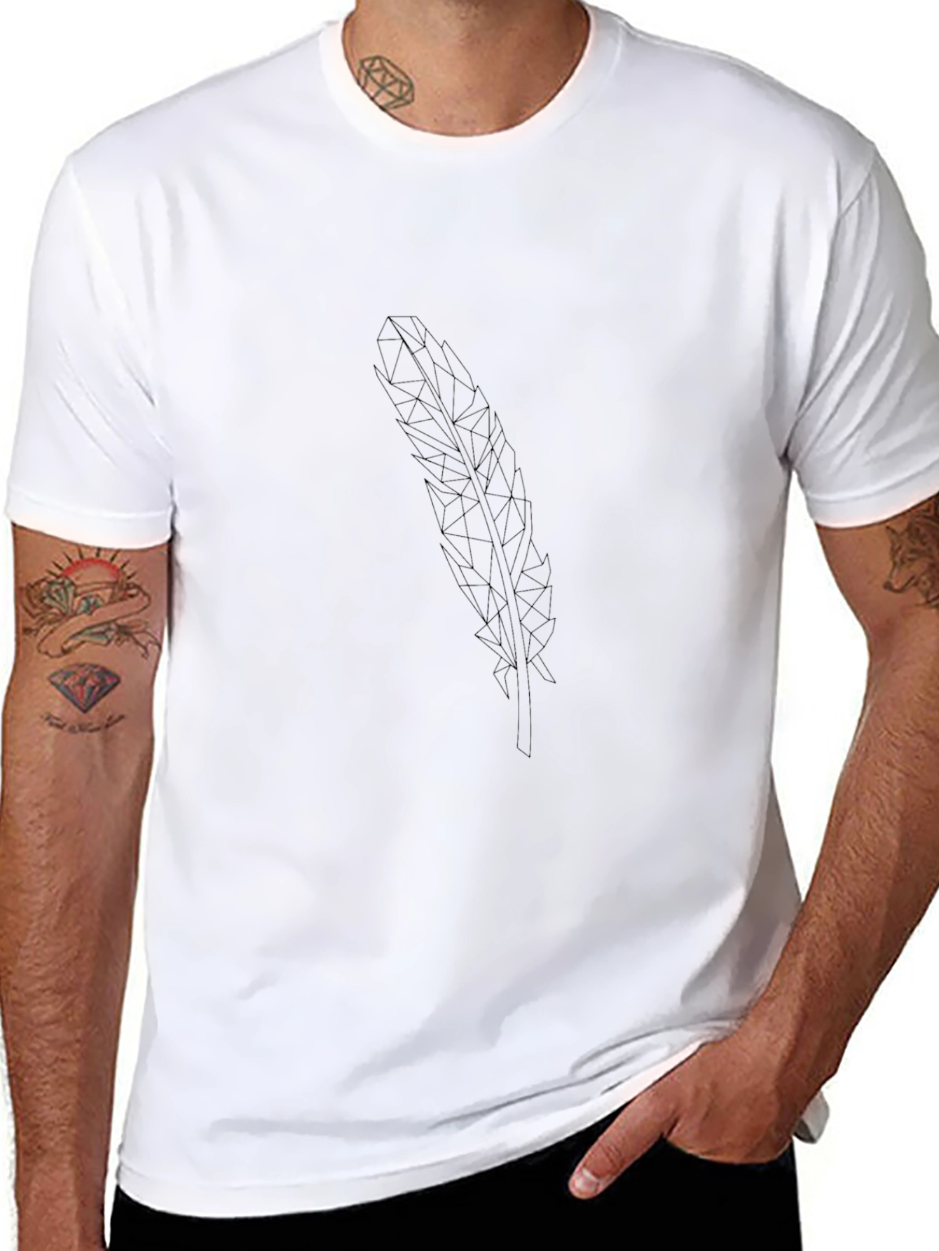 Geometric Feather Graphic Tee - Black