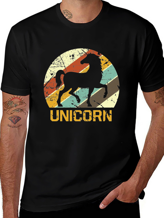 Retro Unicorn Graphic T-Shirt - Black