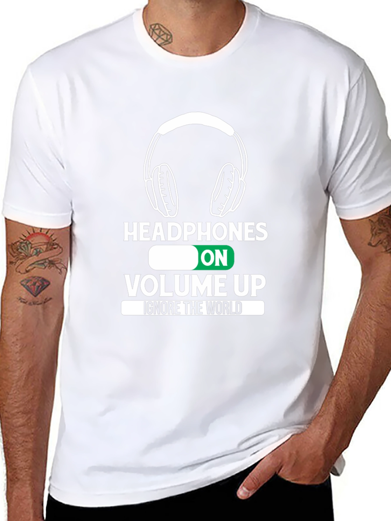 Headphones On Volume Up Black T-Shirt