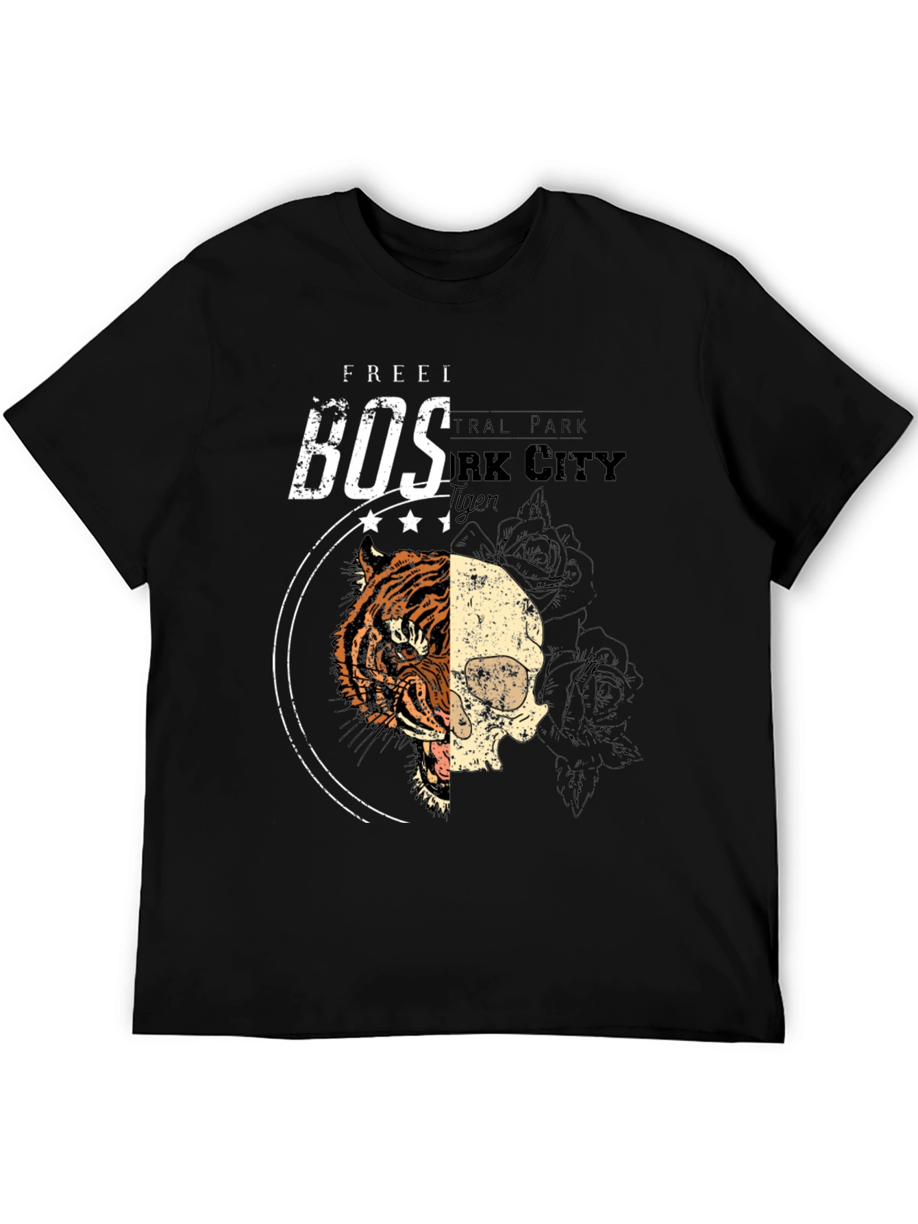 Tiger Skull Graphic Print Black T-Shirt