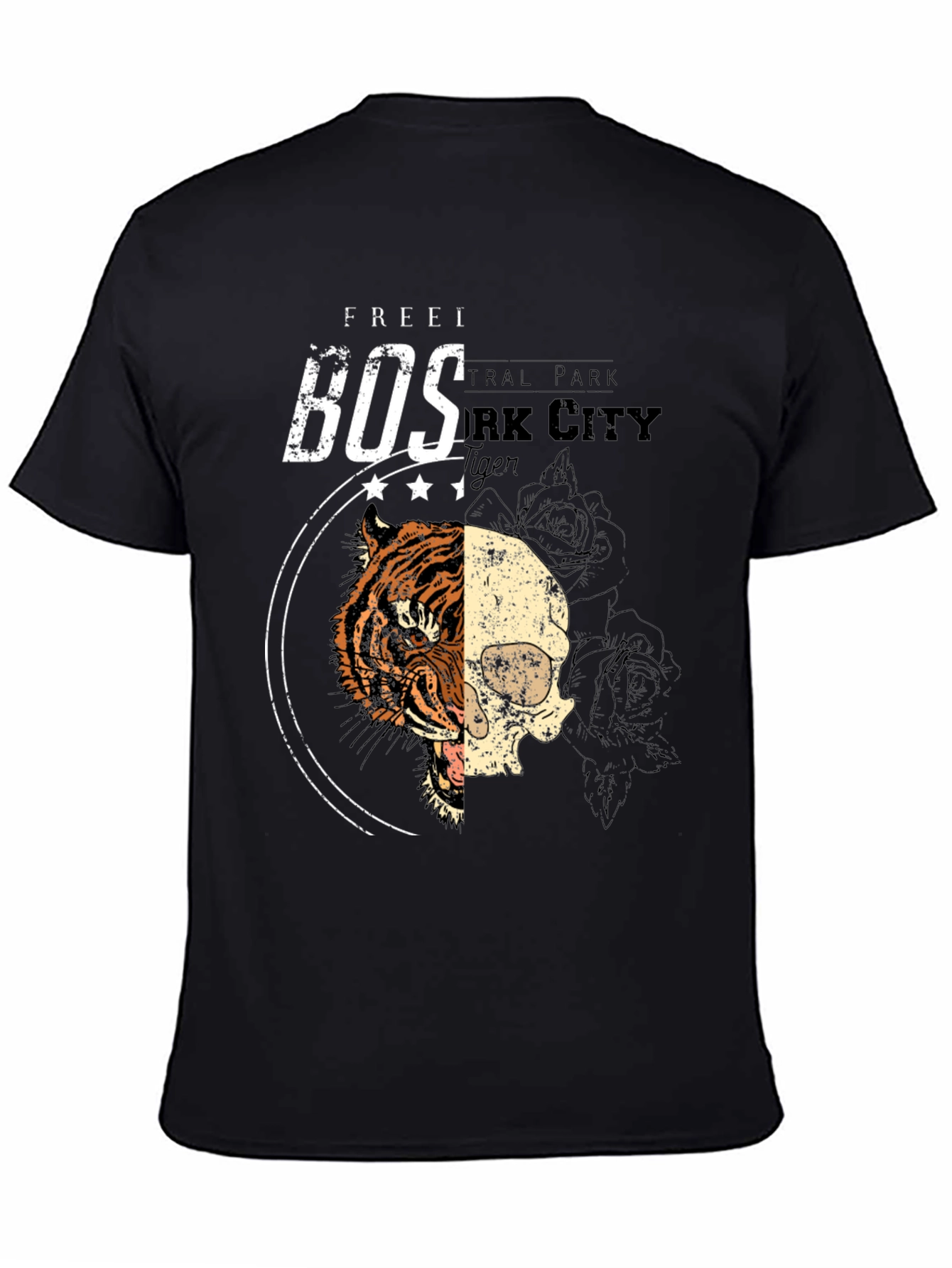 Tiger Skull Graphic Print Black T-Shirt